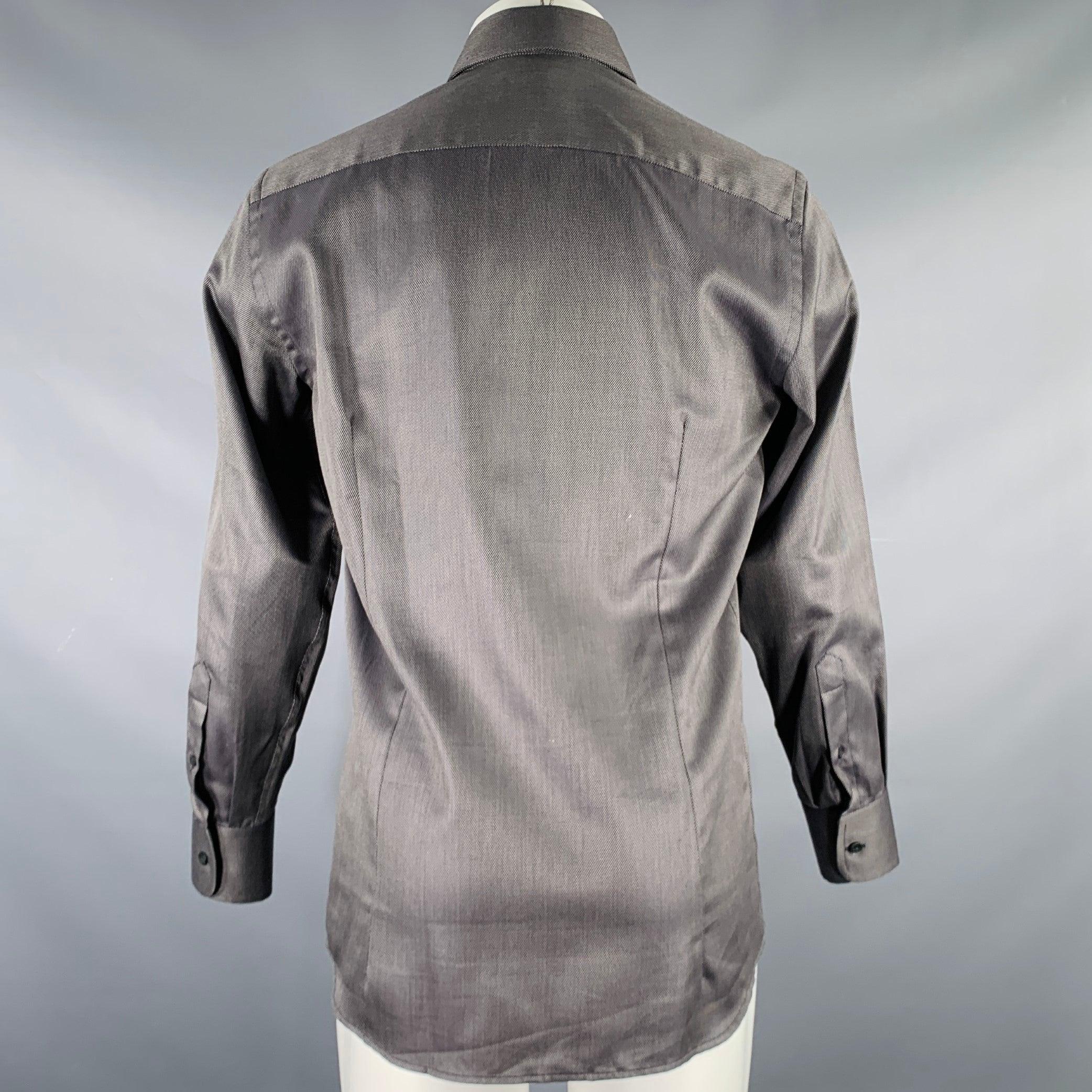 Men's DOLCE & GABBANA Size S Grey Black Nailhead Cotton Button Up Long Sleeve Shirt For Sale
