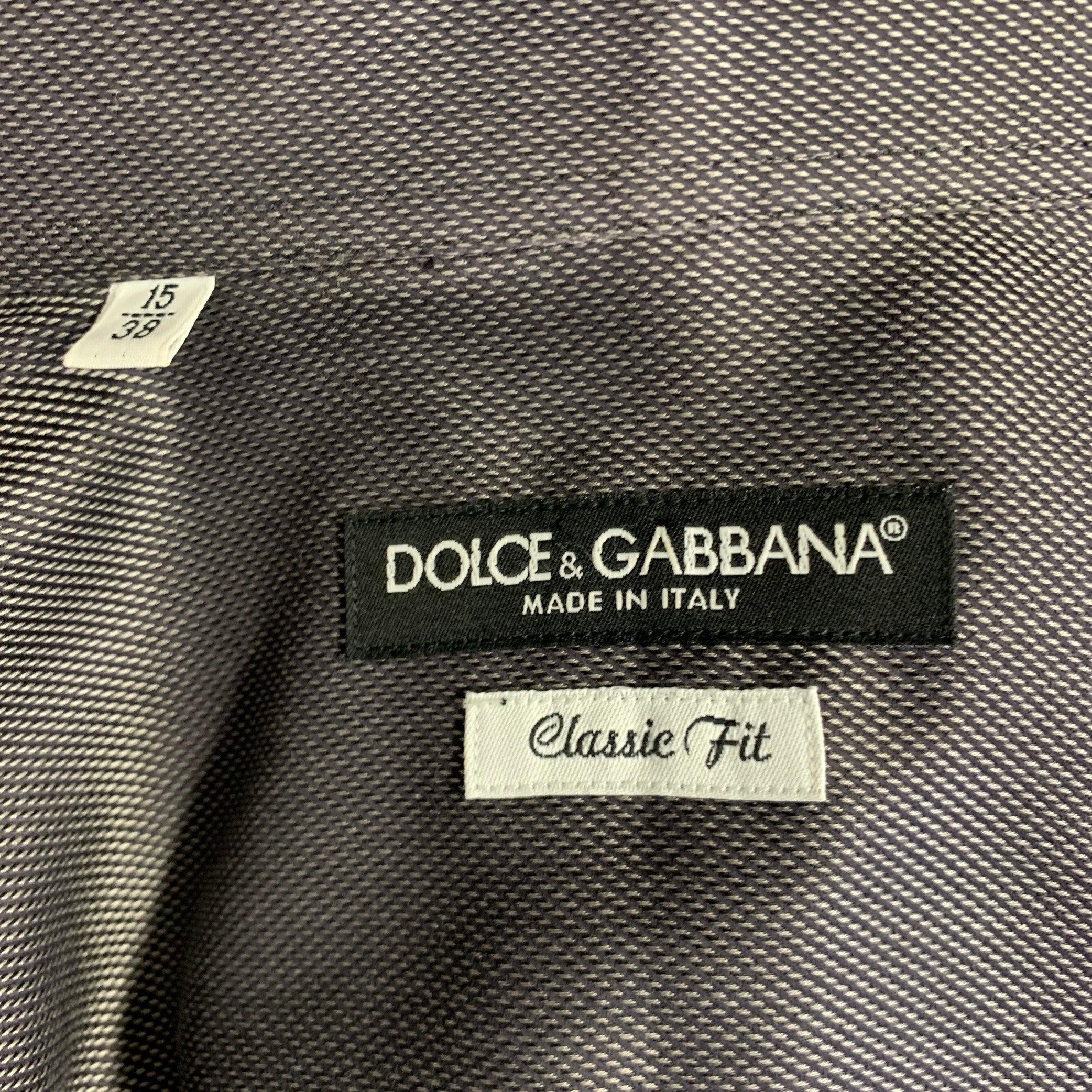DOLCE & GABBANA Size S Grey Black Nailhead Cotton Button Up Long Sleeve Shirt For Sale 1