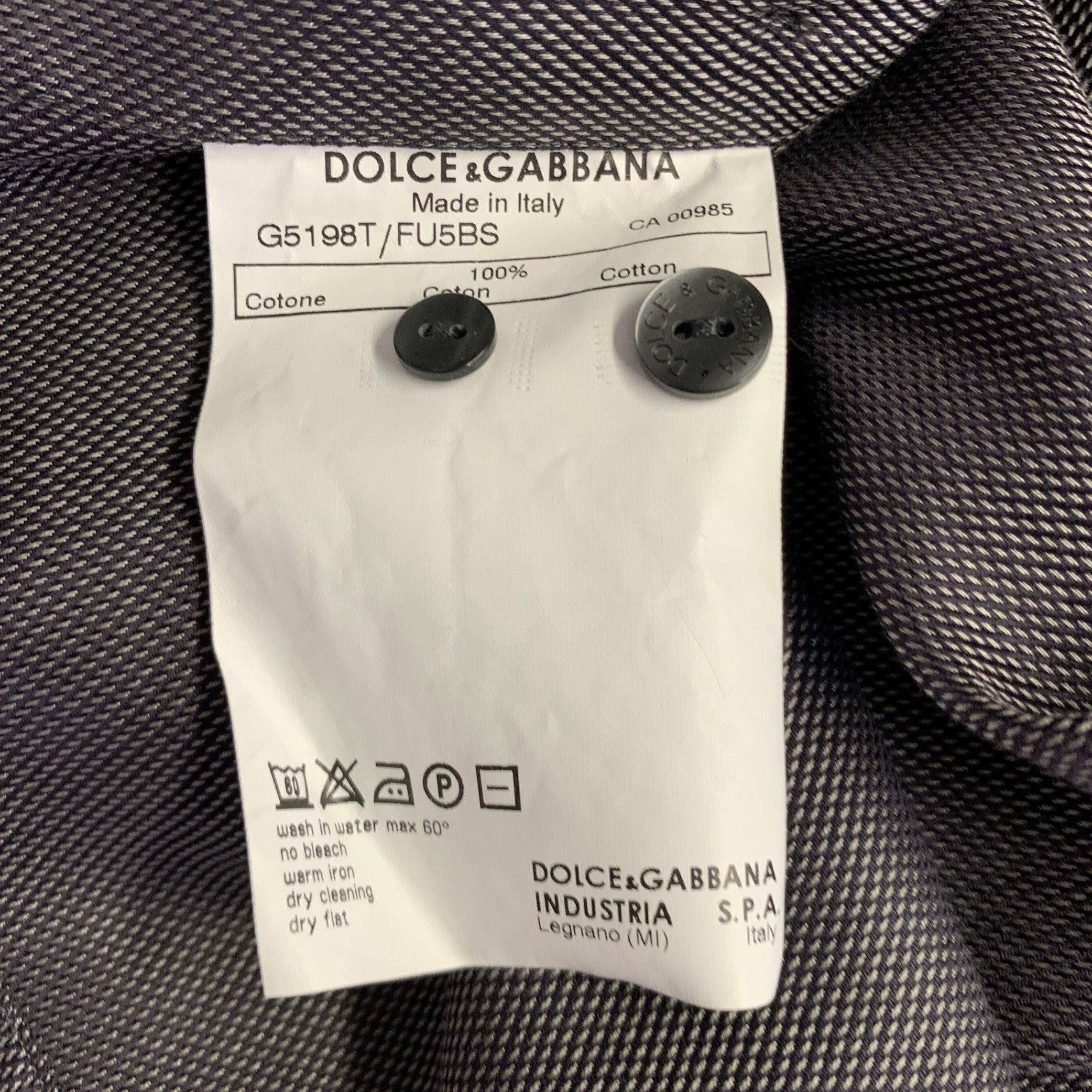 DOLCE & GABBANA Size S Grey Black Nailhead Cotton Button Up Long Sleeve Shirt For Sale 2