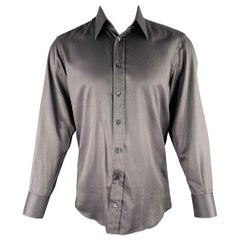 DOLCE & GABBANA Talla S Camisa de manga larga abotonada de algodón gris negro con cabeza de clavo