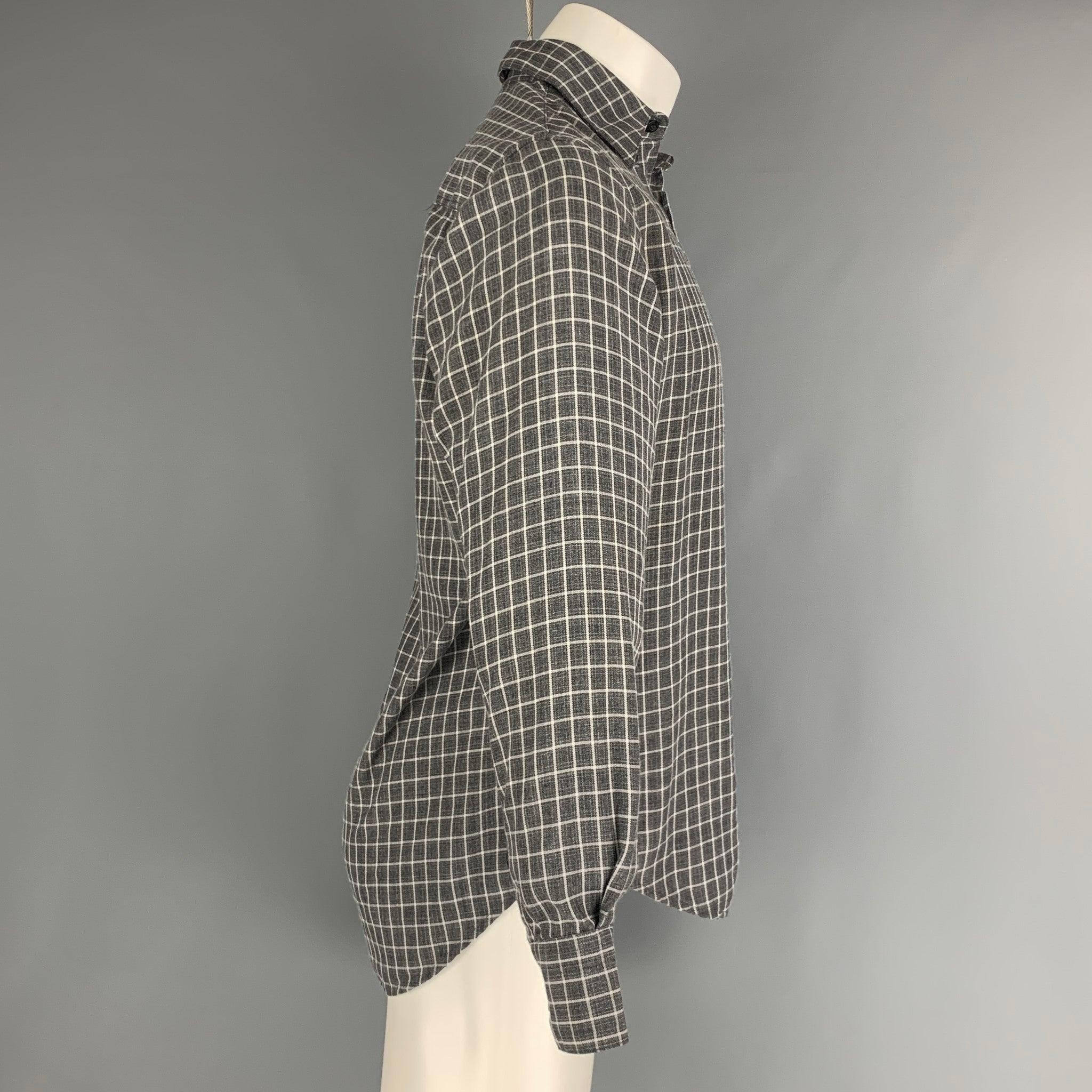 DOLCE & GABBANA Size S Grey White Plaid Wool / Rayon Long Sleeve Shirt In Good Condition For Sale In San Francisco, CA