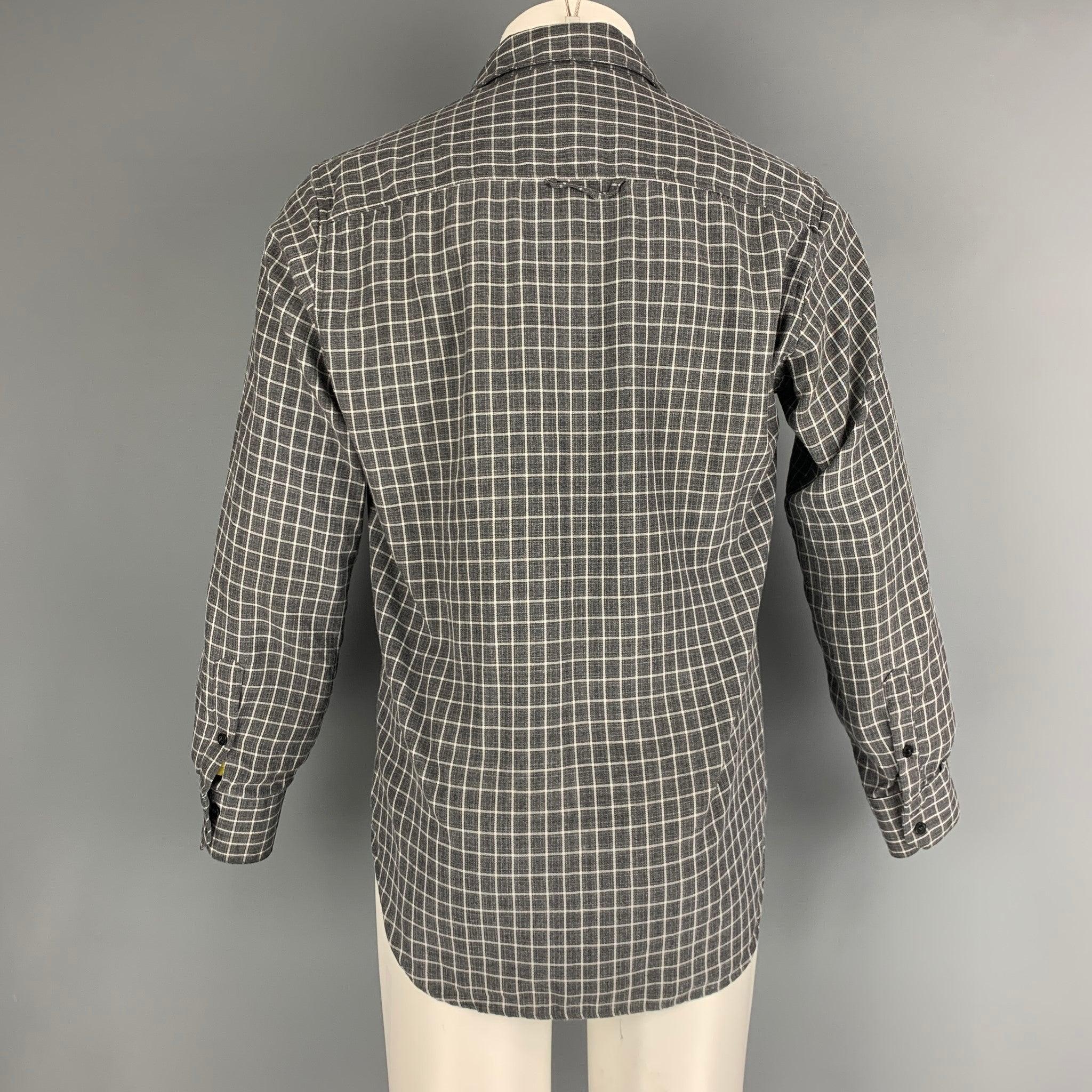 DOLCE & GABBANA Size S Grey White Plaid Wool / Rayon Long Sleeve Shirt In Good Condition For Sale In San Francisco, CA