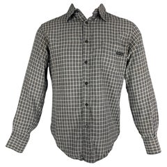 DOLCE & GABBANA, chemise à manches longues en laine et rayonne à carreaux gris et blancs, taille S