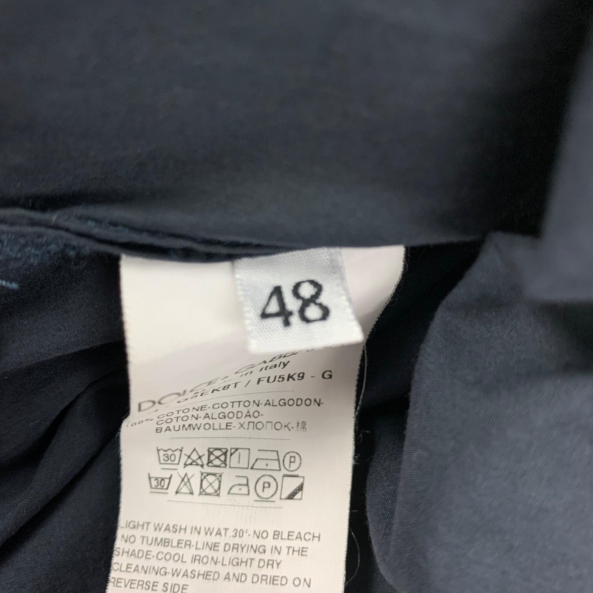 Men's DOLCE & GABBANA Size S Navy Cotton Long Sleeve Caftan-Shirt For Sale