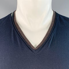 Dolce & Gabbana Size S Navy Grey Layered Cotton V-Neck T-shirt