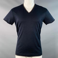 DOLCE & GABBANA Größe S Marinegraues T-Shirt mit V-Ausschnitt aus geschichteter Baumwolle