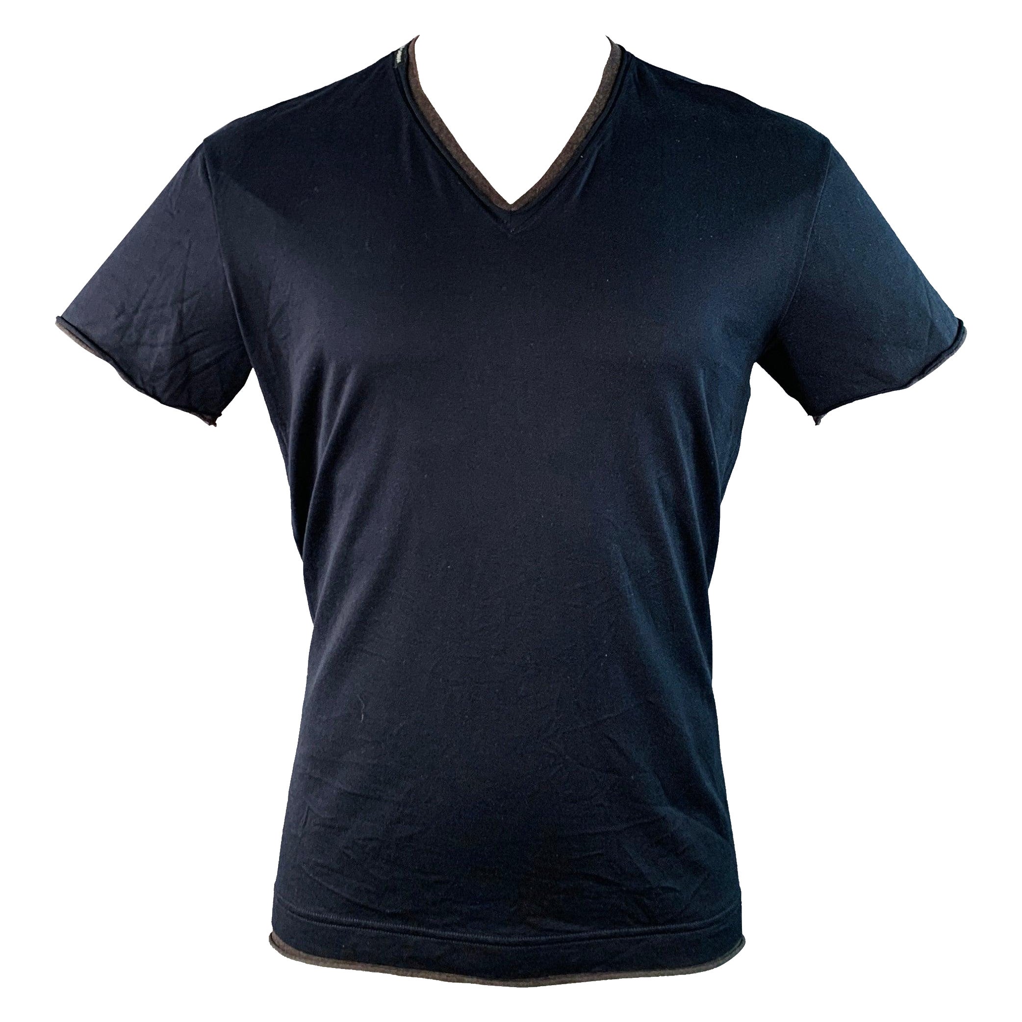 S.I.V.A. - DOLCE & GABBANA Taglia S - Maglietta in cotone a strati grigio-marino con collo a V