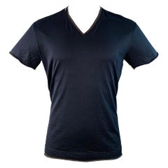 S.I.V.A. - DOLCE & GABBANA Taglia S - Maglietta in cotone a strati grigio-marino con collo a V