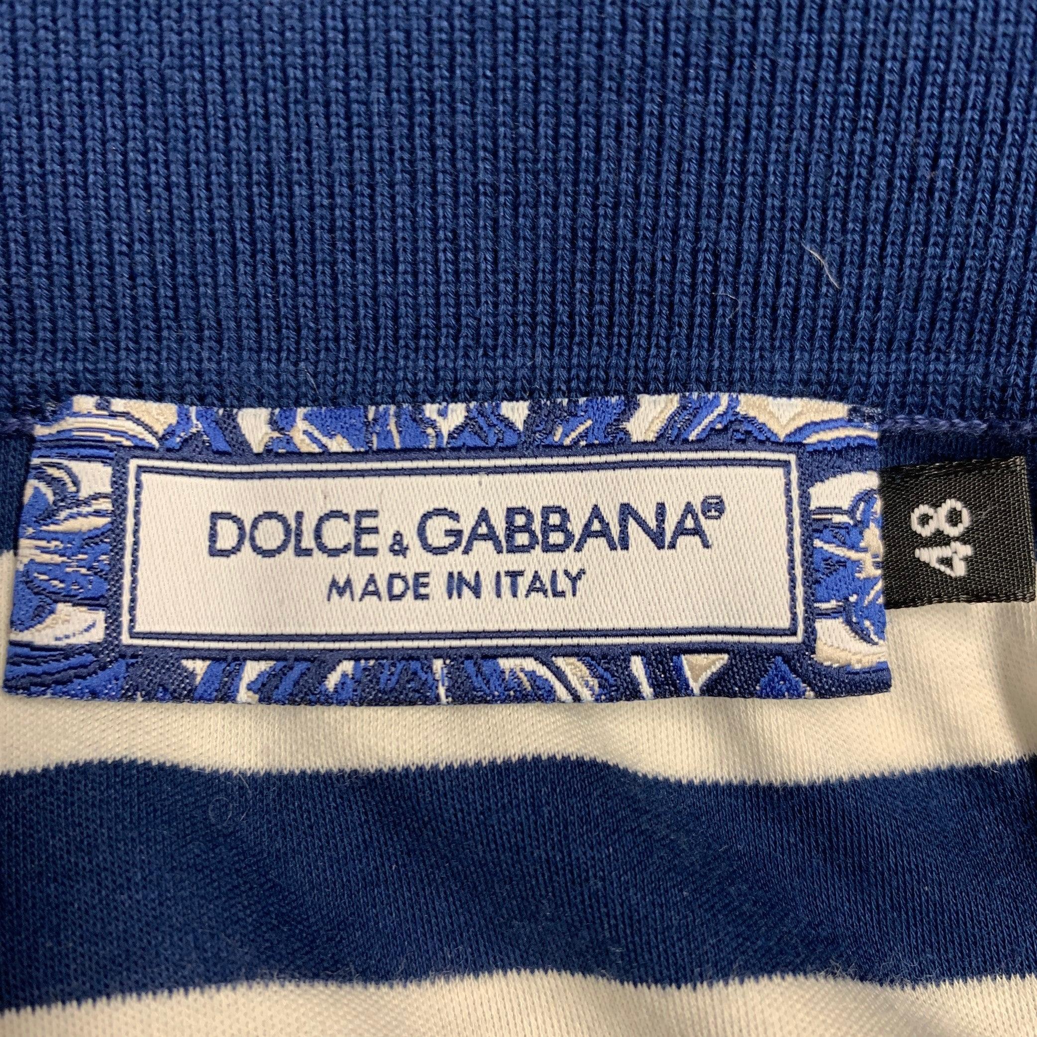 De los hombres DOLCE & GABBANA Polo de un bolsillo de algodón a rayas azul marino blanco talla S en venta