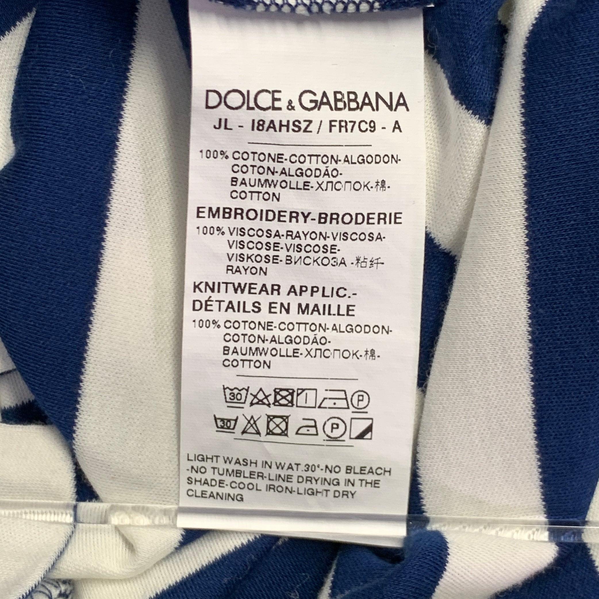 DOLCE & GABBANA Polo de un bolsillo de algodón a rayas azul marino blanco talla S en venta 1