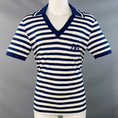DOLCE & GABBANA Größe S Navy White Stripe Logo Cotton One Pocket Polo