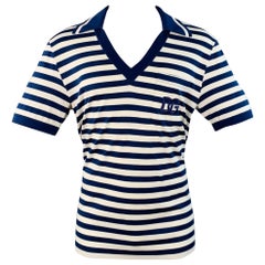 DOLCE & GABBANA Polo Monopetto in cotone a righe bianche e marine taglia S.S. White