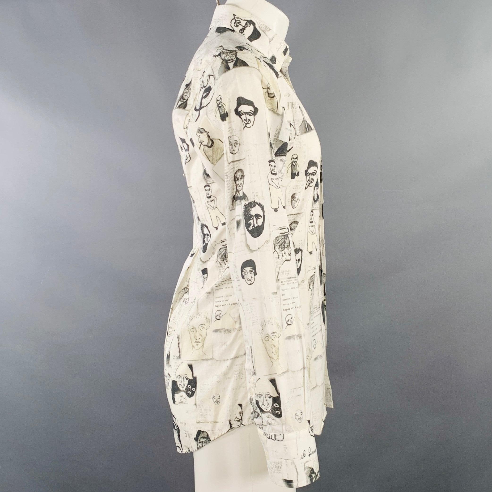 Gray DOLCE & GABBANA Size S White Black Figures Cotton Button Up Long Sleeve Shirt