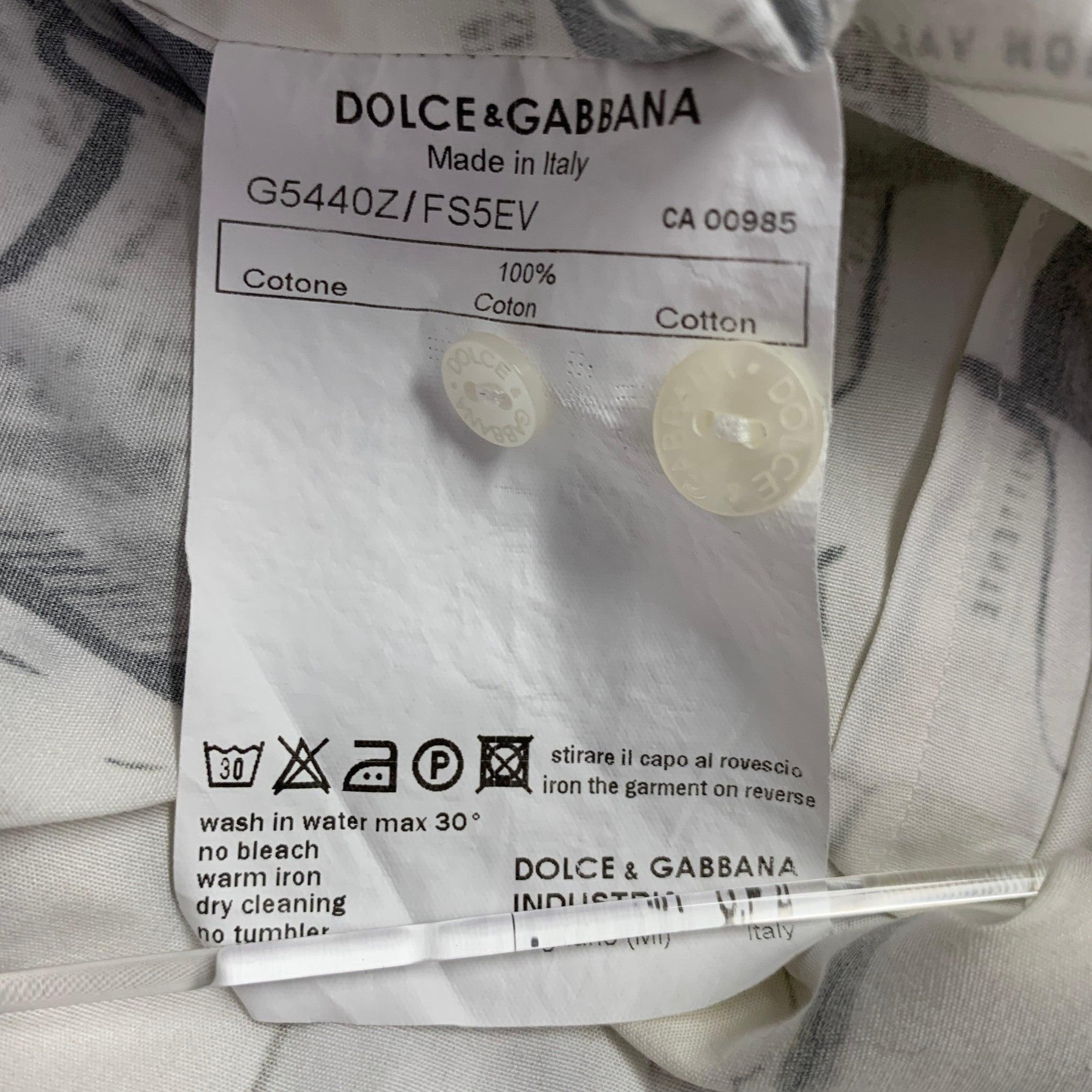 DOLCE & GABBANA Size S White Black Figures Cotton Button Up Long Sleeve Shirt 1