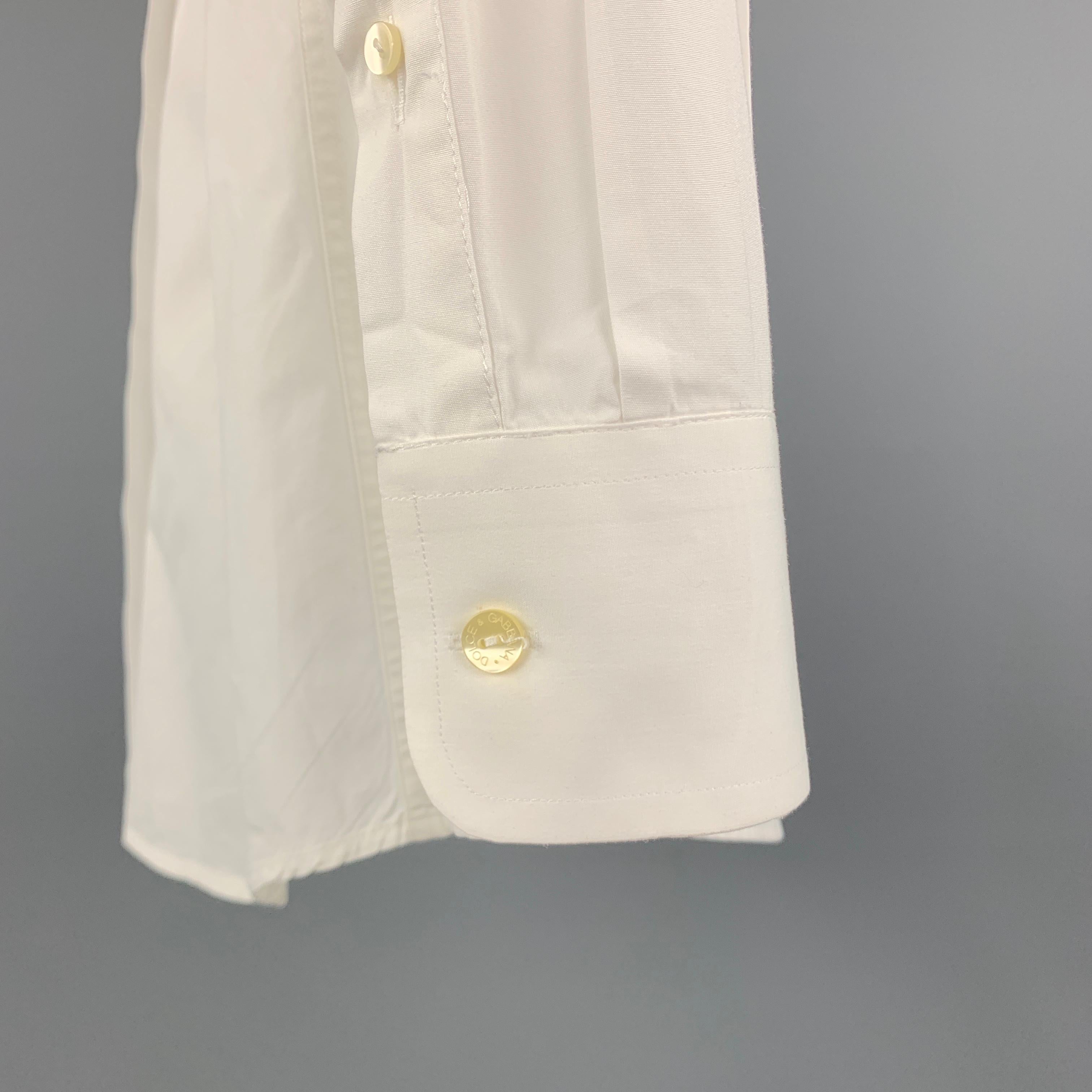 DOLCE & GABBANA Size S White Cotton Buttons Pointed Collar Long Sleeve Shirt In Good Condition In San Francisco, CA