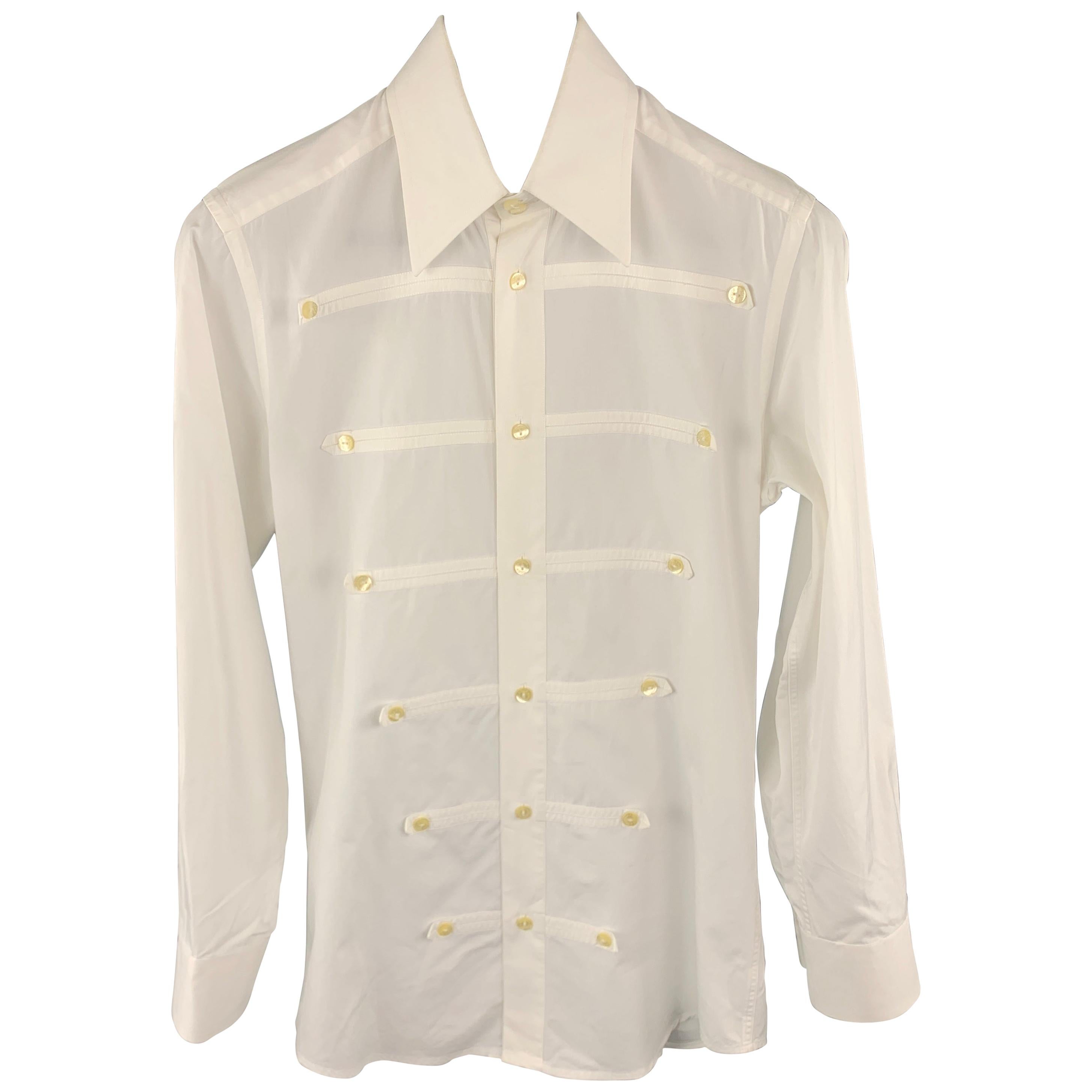 DOLCE & GABBANA Size S White Cotton Buttons Pointed Collar Long Sleeve Shirt