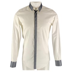 DOLCE & GABBANA - Chemise à manches longues en coton massif blanc et gris, taille S