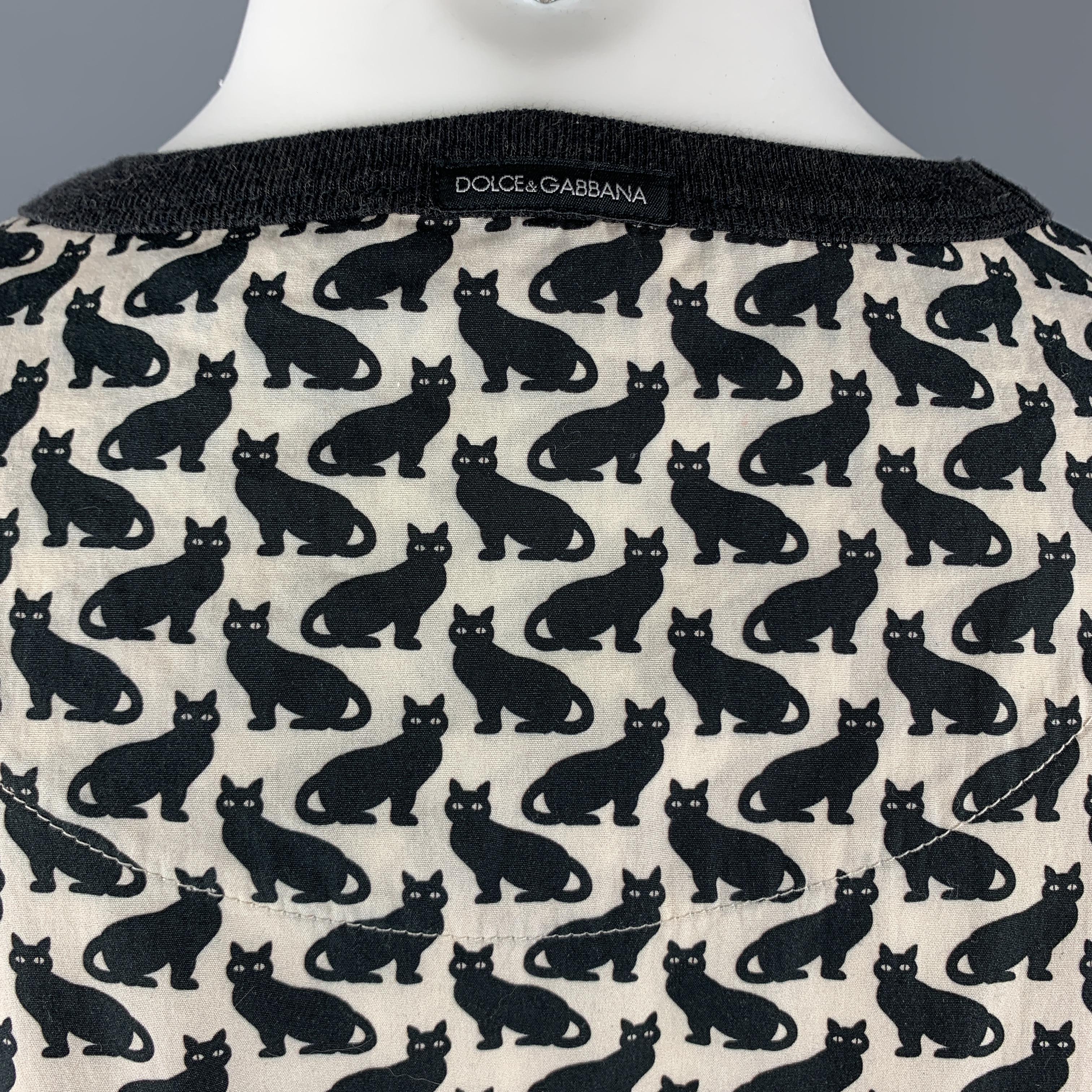 DOLCE & GABBANA Size XS Black & Beige Cats Print Oversized Crew-Neck T-shirt 2