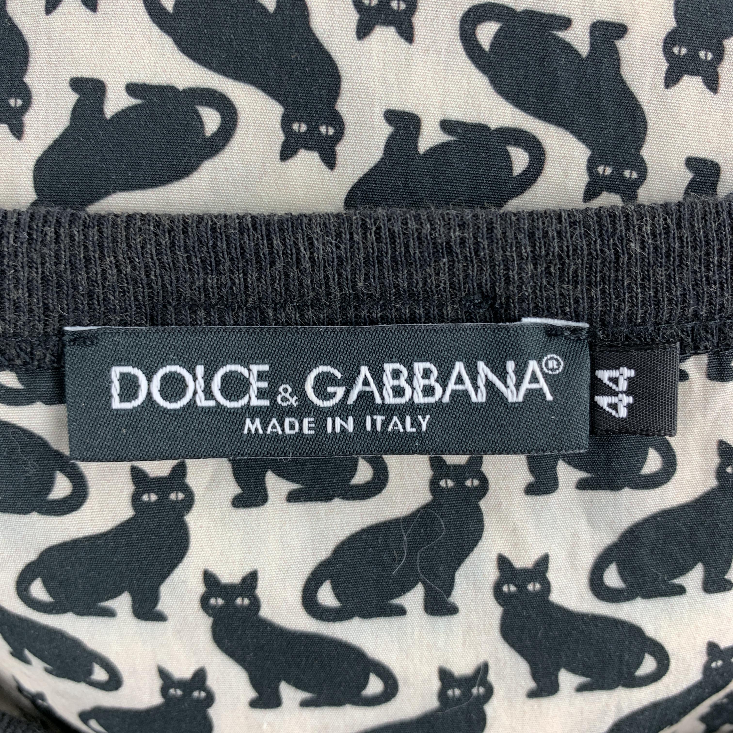 DOLCE & GABBANA Size XS Black & Beige Cats Print Oversized Crew-Neck T-shirt 3