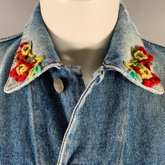 DOLCE & GABBANA Size XS Blue Multi-Color Cotton Feathers Denim Jacket