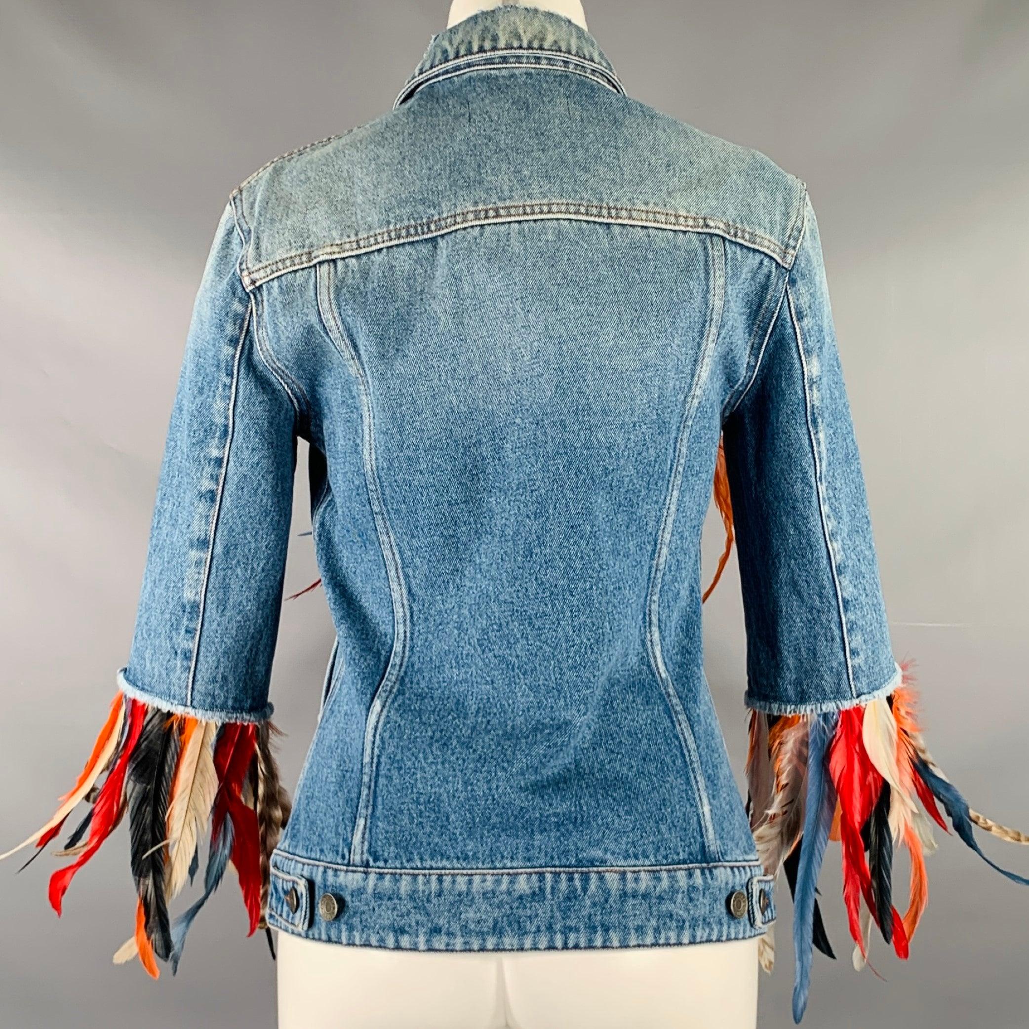 DOLCE & GABBANA Chaqueta vaquera de plumas de algodón multicolor azul talla XS en Excelente estado para la venta en San Francisco, CA