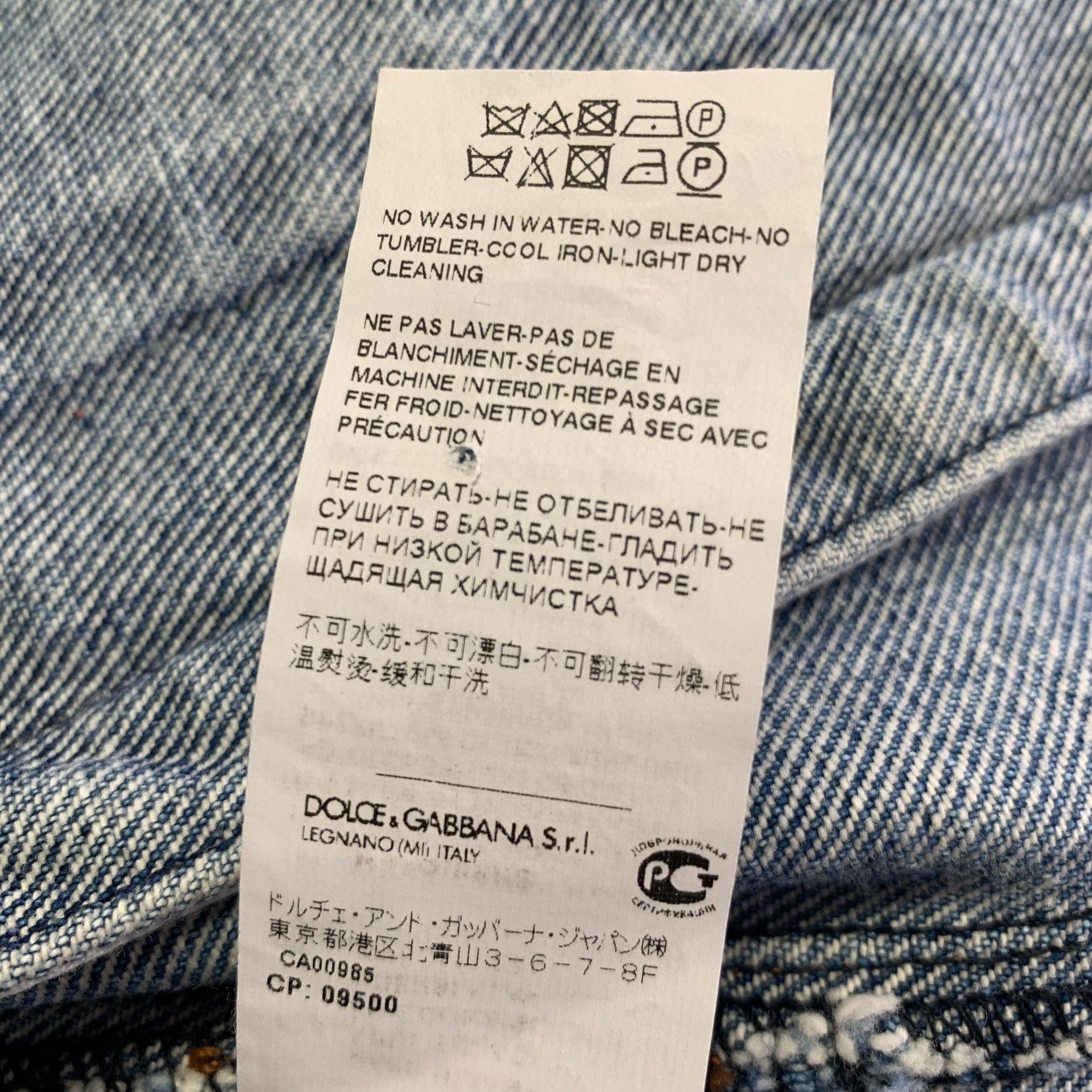 DOLCE & GABBANA Veste en jean à plumes en coton bleu multicolore taille XS en vente 3
