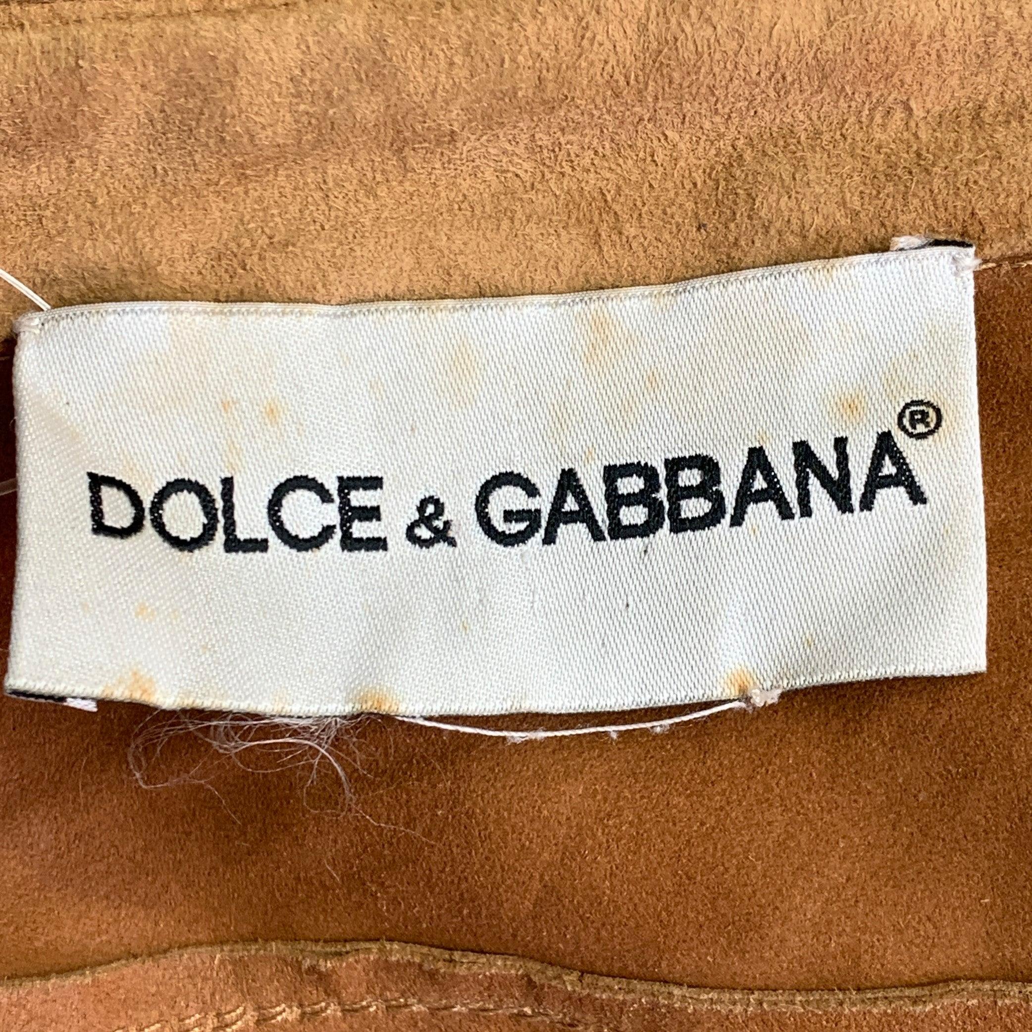 DOLCE & GABBANA Größe XS Kamelfarbenes Wildlederhemd mit zwei Taschen und Schulterklappen Langarmhemd im Angebot 5