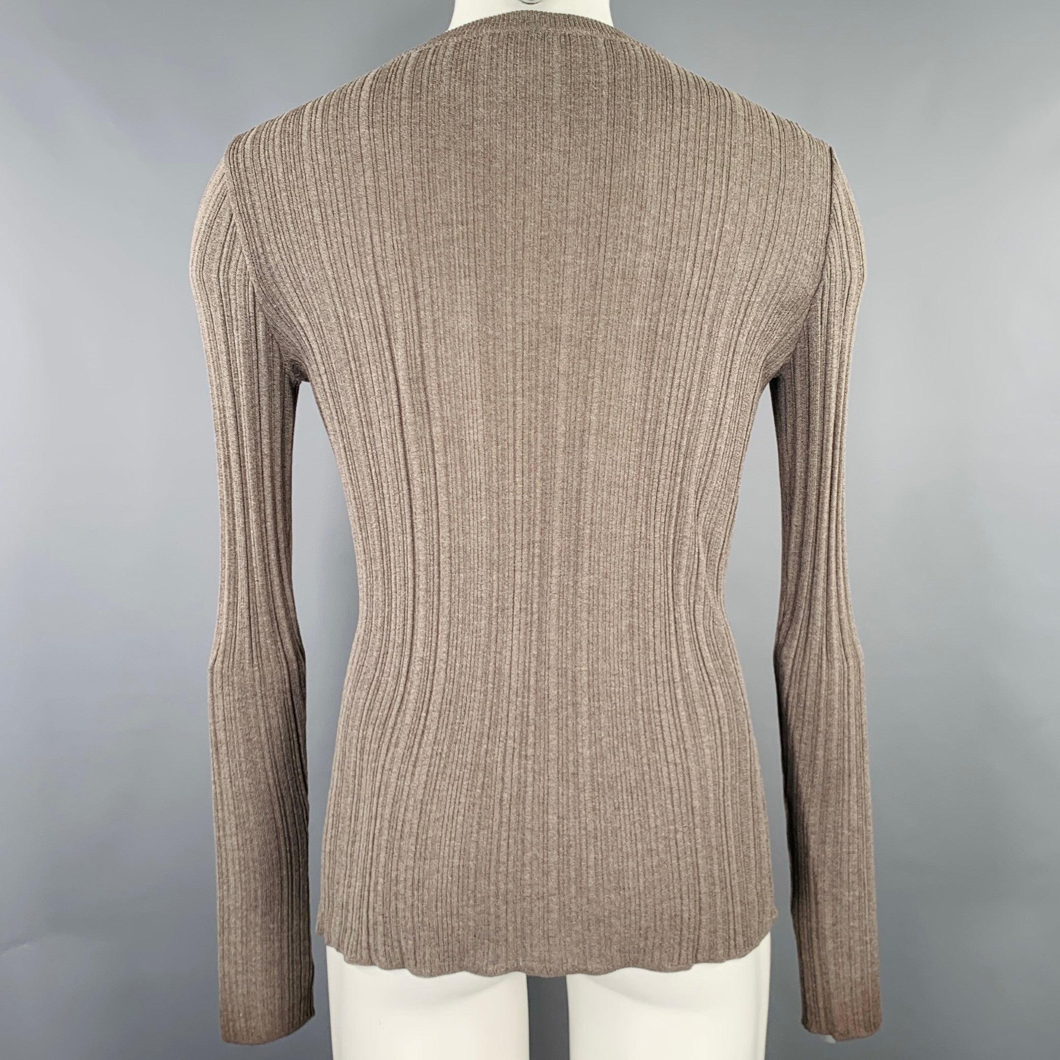 Brown DOLCE & GABBANA Size XS Grey Taupe Rib Knit V-Neck Pullover For Sale