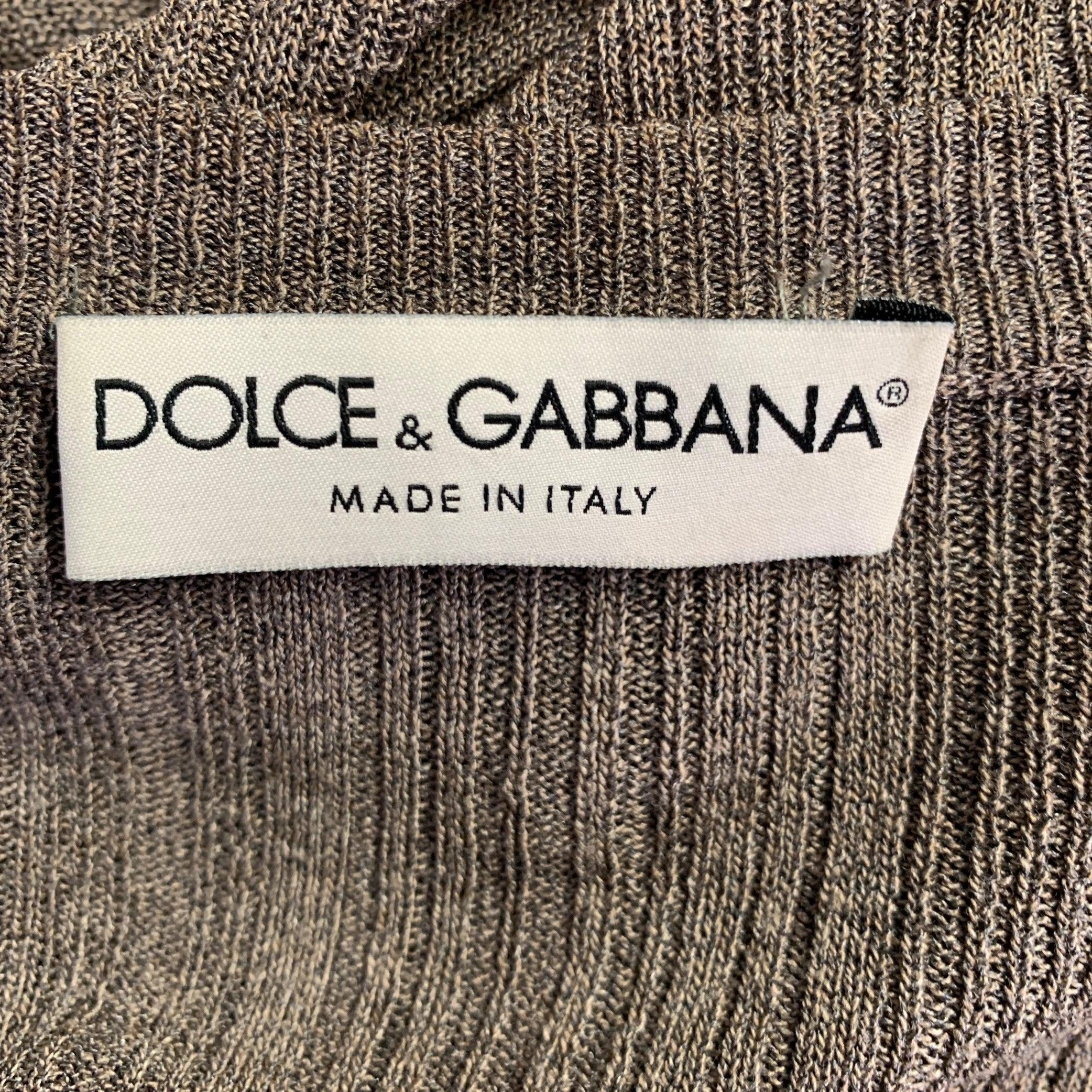 DOLCE & GABBANA Size XS Grey Taupe Rib Knit V-Neck Pullover In Excellent Condition For Sale In San Francisco, CA