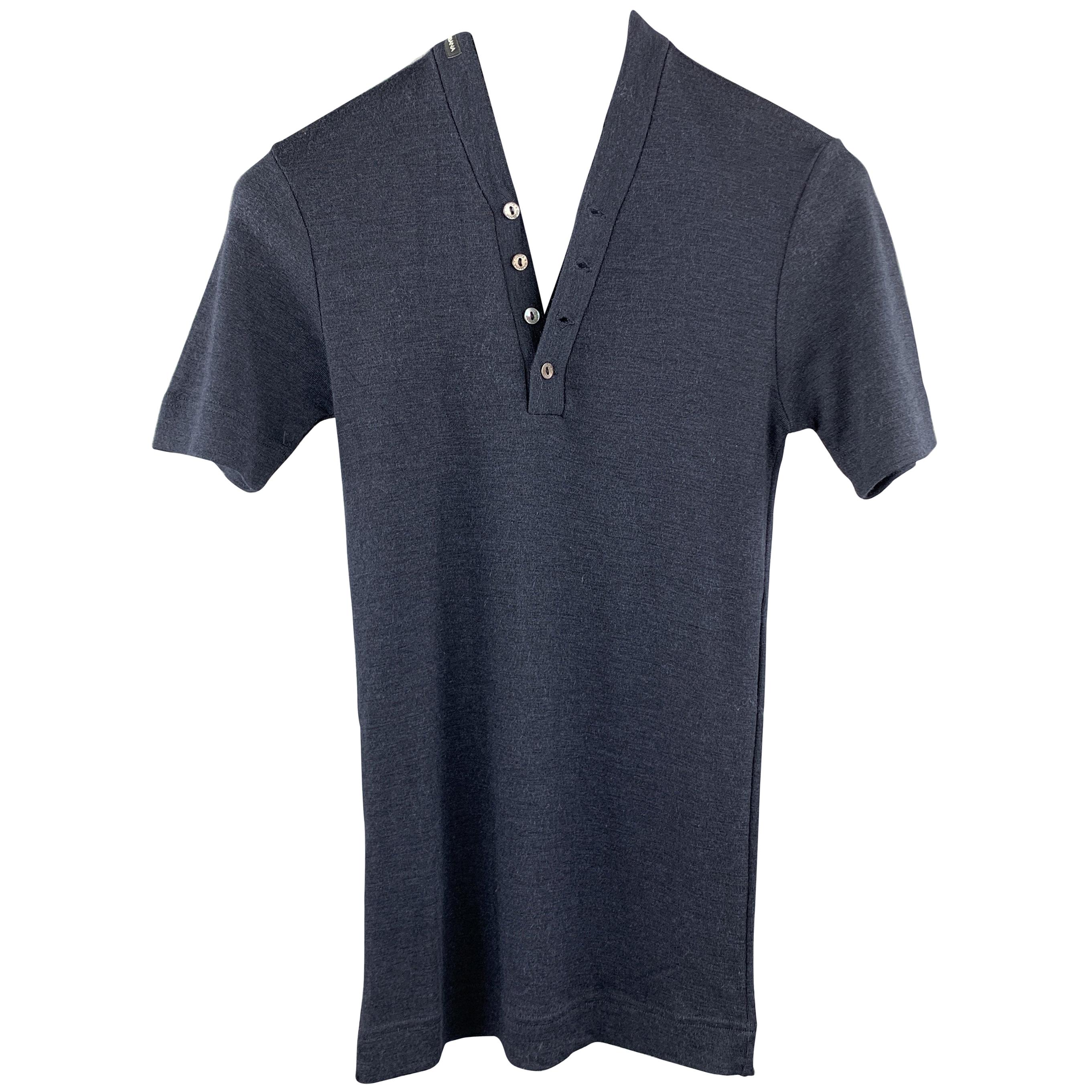 DOLCE & GABBANA Size XS Navy Wool / Silk Short Sleeve Henley Pullover Sweater
