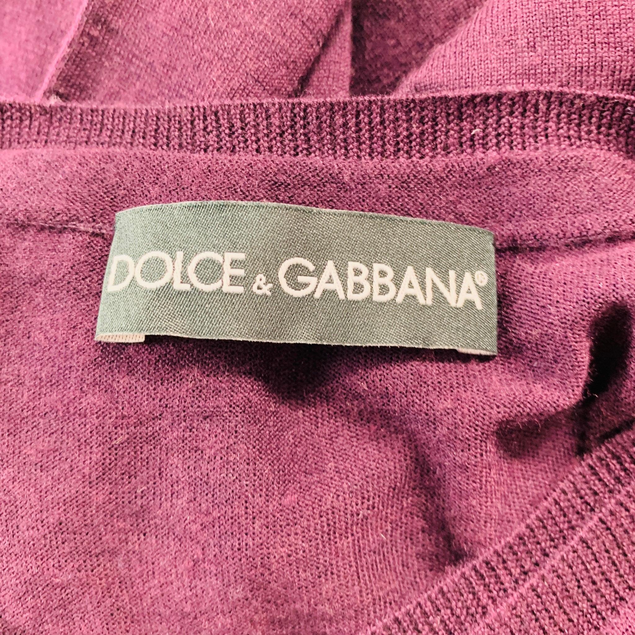Men's DOLCE & GABBANA Size XS Purple Knitted Wool V-Neck Pullover For Sale