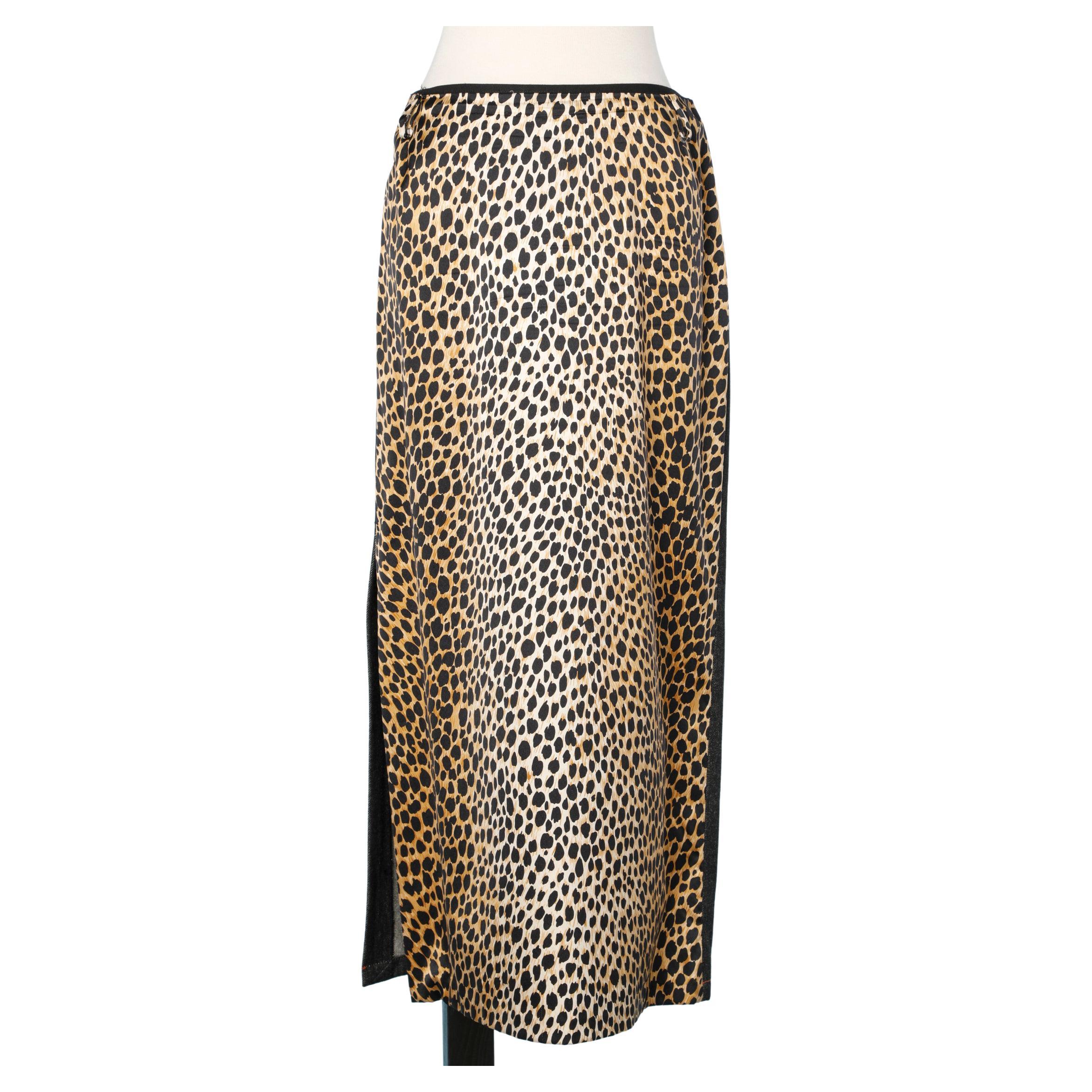 Dolce and Gabbana skirt half denim half leopard printed jersey with side  slit For Sale at 1stDibs