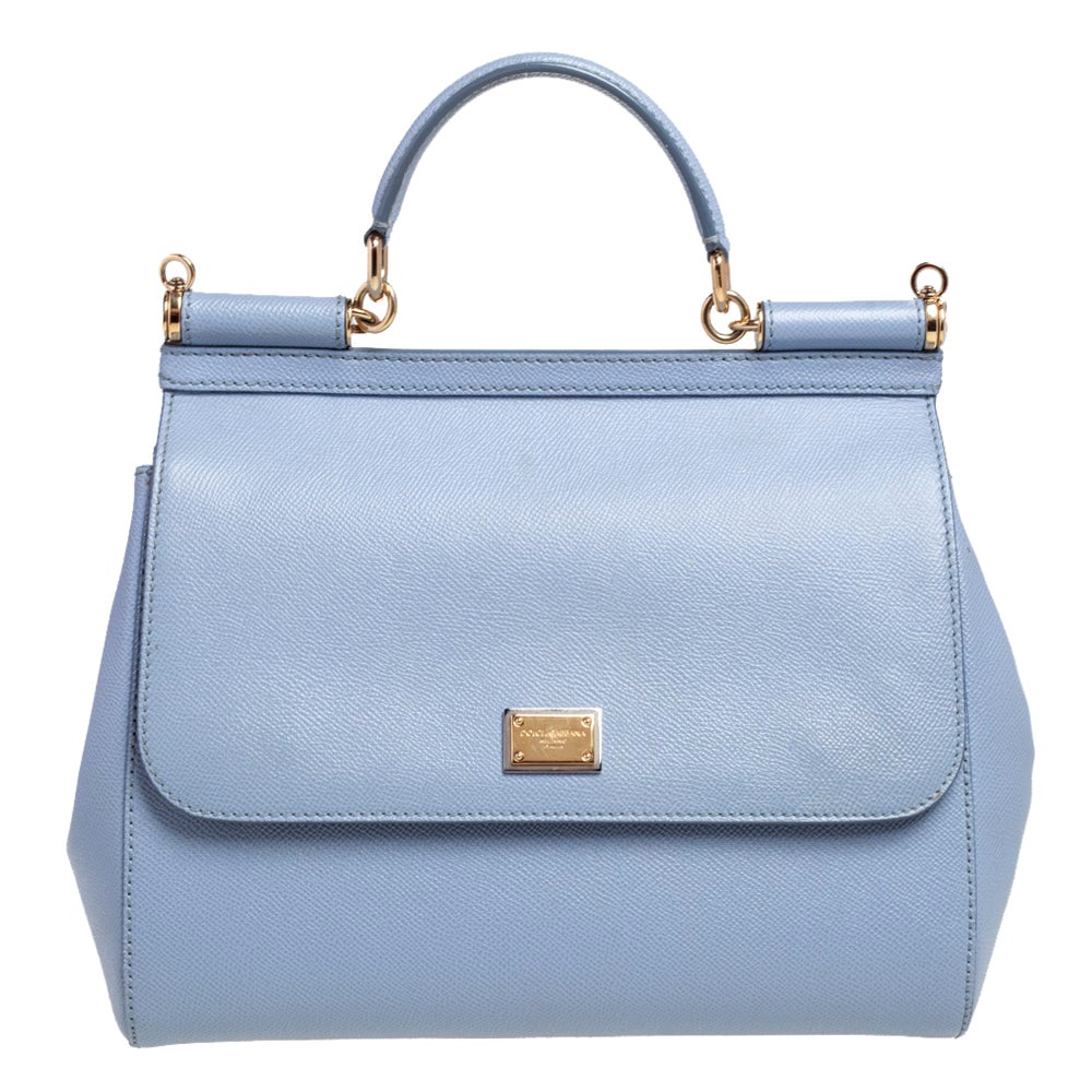 Dolce 
Gabbana Sky Blue Leather Large Miss Sicily Top Handle Bag