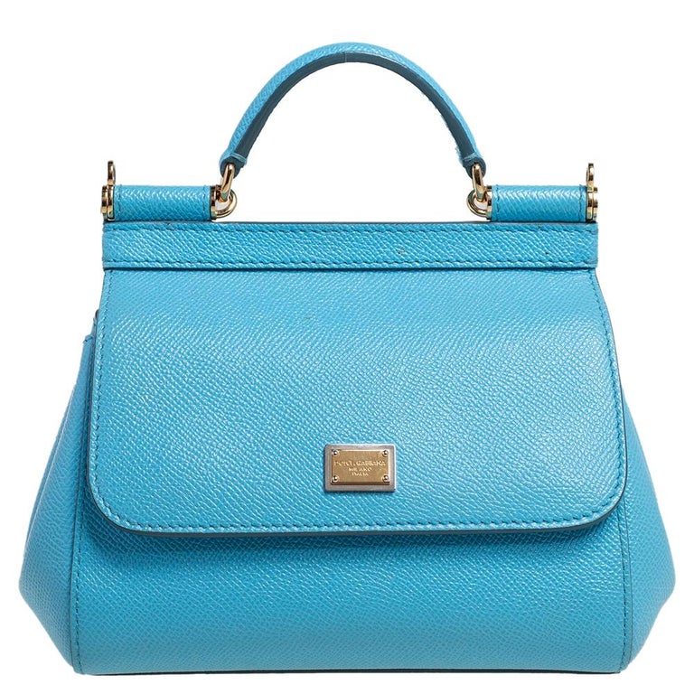 Dolce and Gabbana Sky Blue Leather Mini Miss Sicily Top Handle Bag at ...