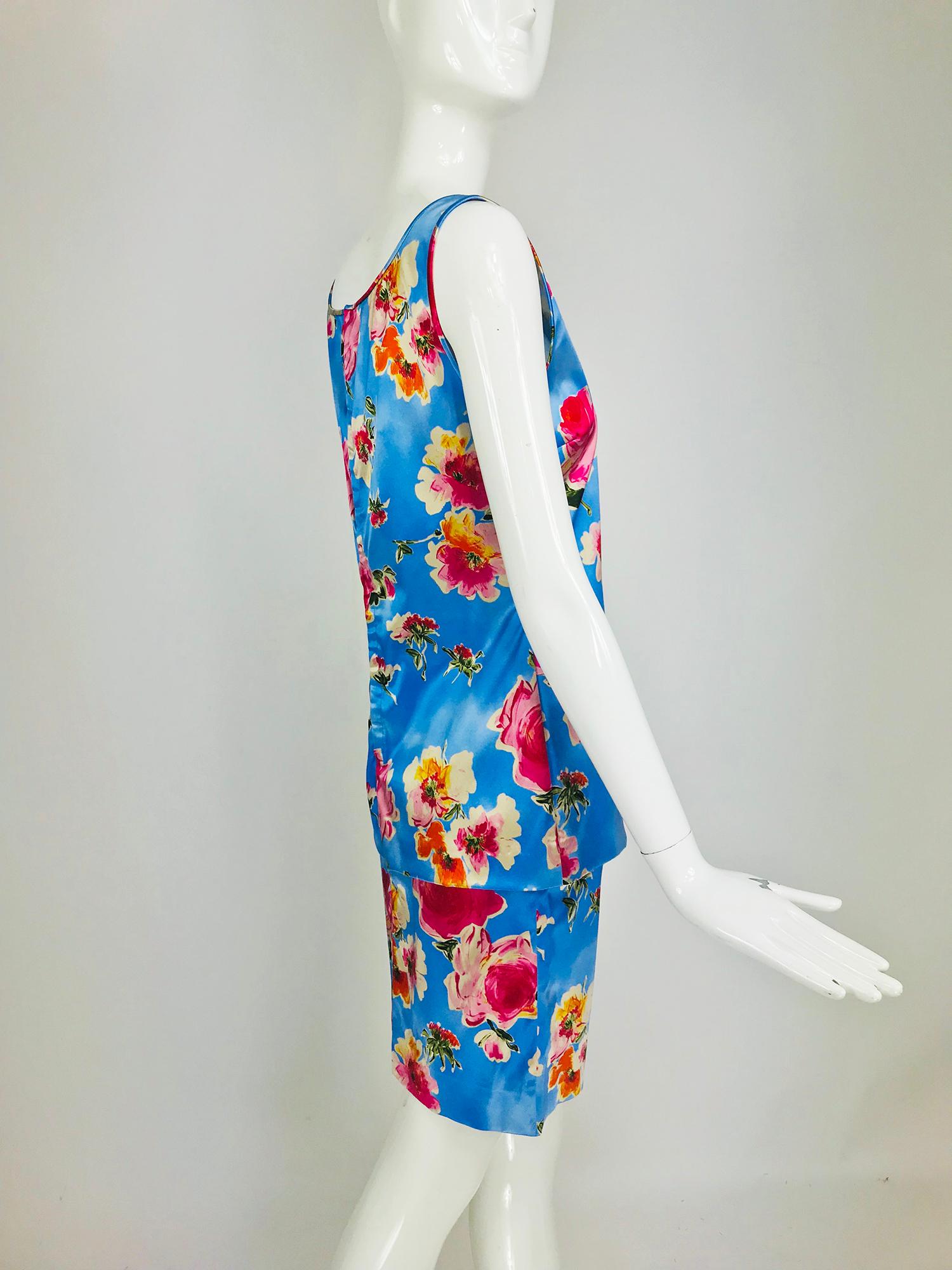 Dolce & Gabbana Sky Blue Photo Floral Silk Print Skirt Set 3