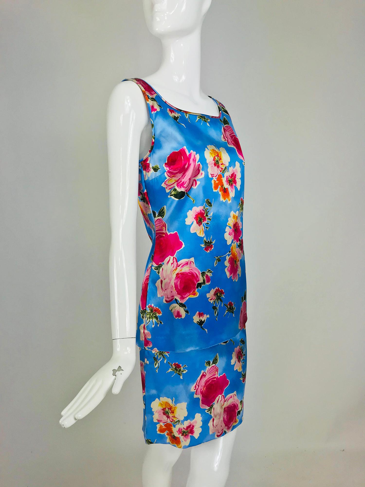 Dolce & Gabbana Sky Blue Photo Floral Silk Print Skirt Set 4