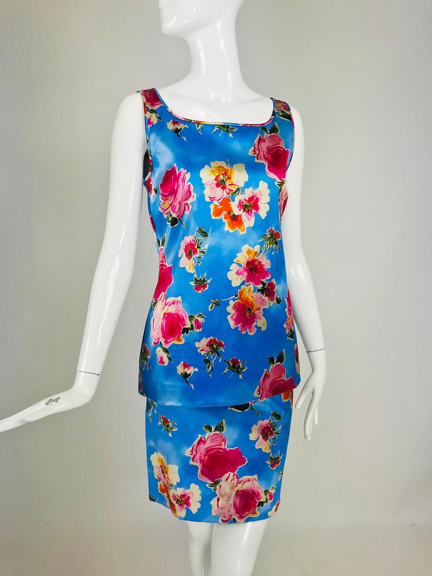 Dolce & Gabbana Sky Blue Photo Floral Silk Print Skirt Set 5