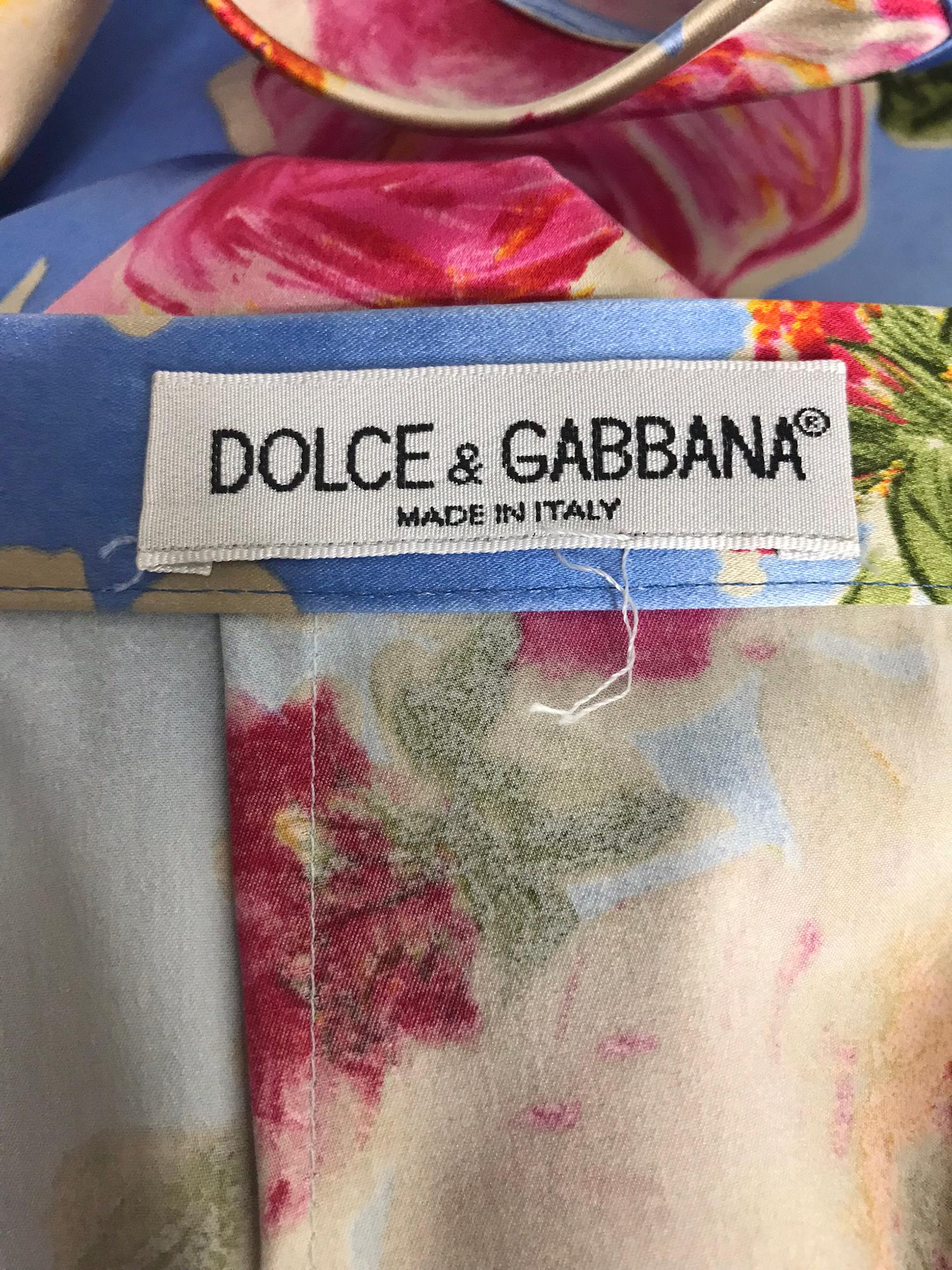 Dolce & Gabbana Sky Blue Photo Floral Silk Print Skirt Set 6