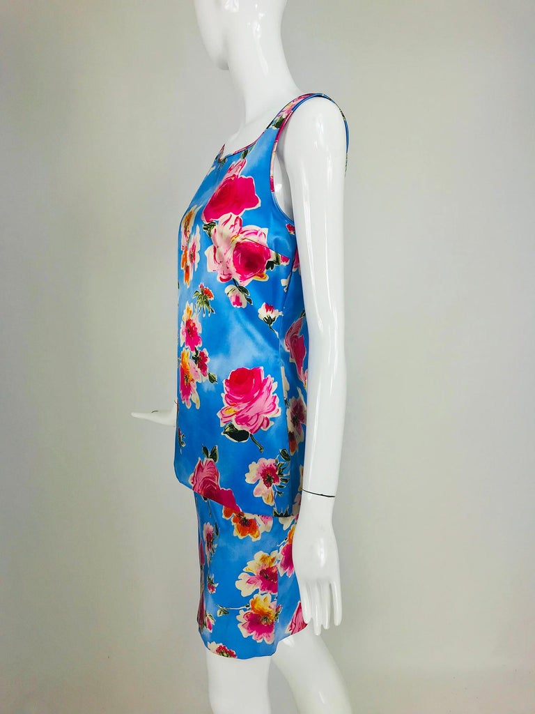 Dolce and Gabbana Sky Blue Photo Floral Silk Print Skirt Set For Sale ...