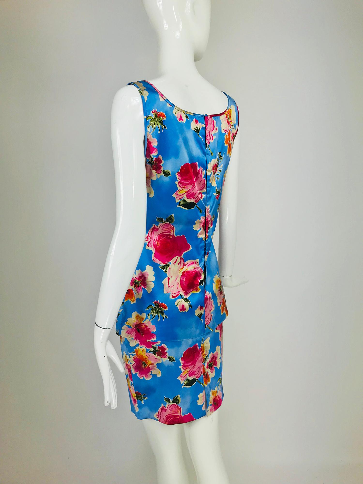 Dolce & Gabbana Sky Blue Photo Floral Silk Print Skirt Set In Excellent Condition In West Palm Beach, FL