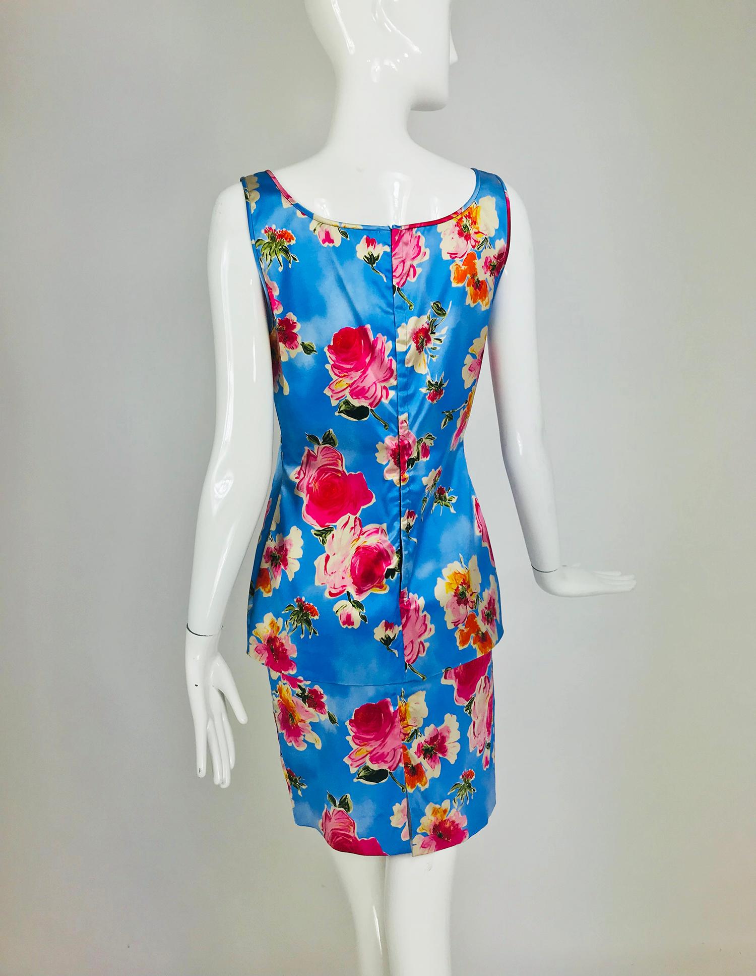 Dolce & Gabbana Sky Blue Photo Floral Silk Print Skirt Set 1