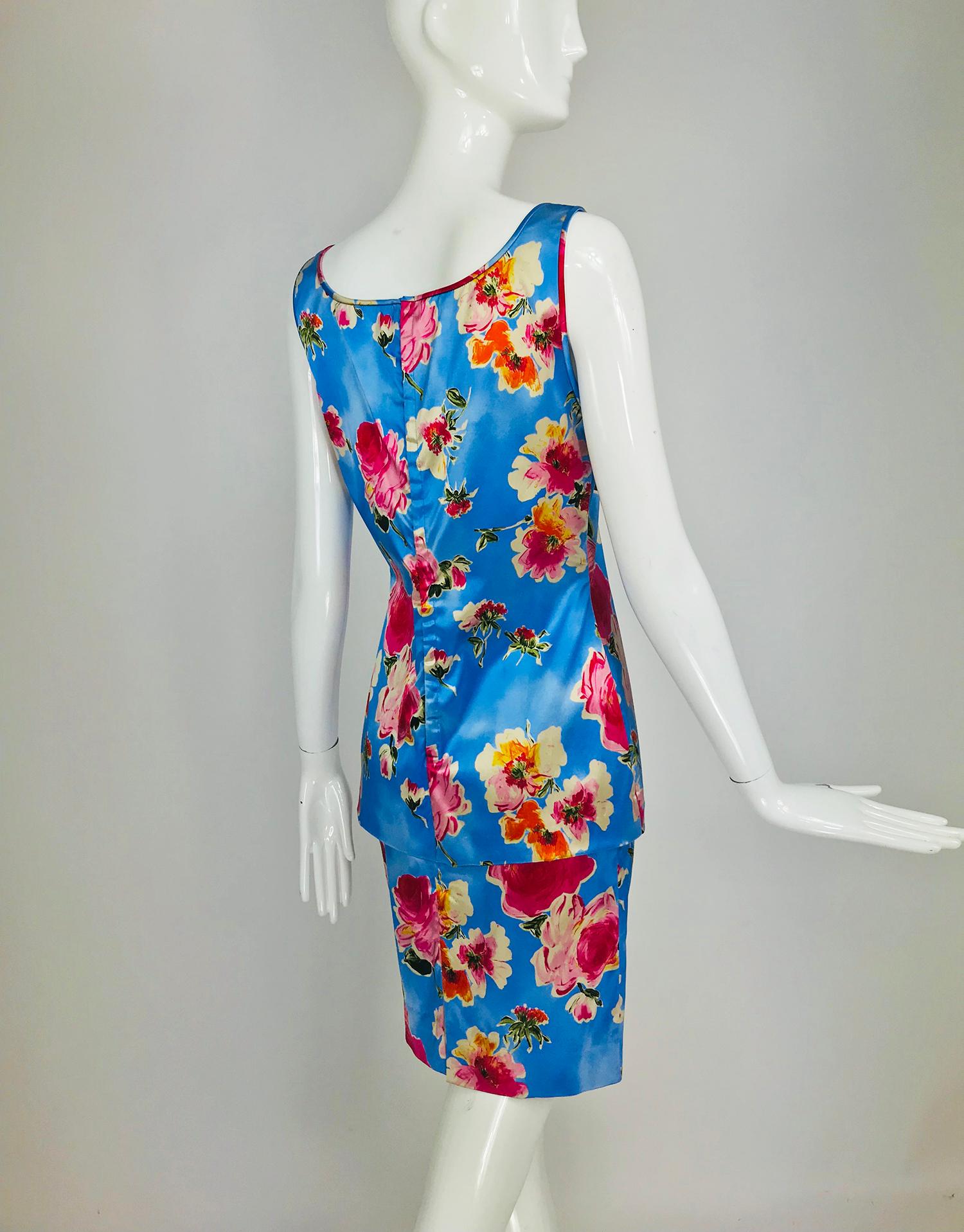 Dolce & Gabbana Sky Blue Photo Floral Silk Print Skirt Set 2