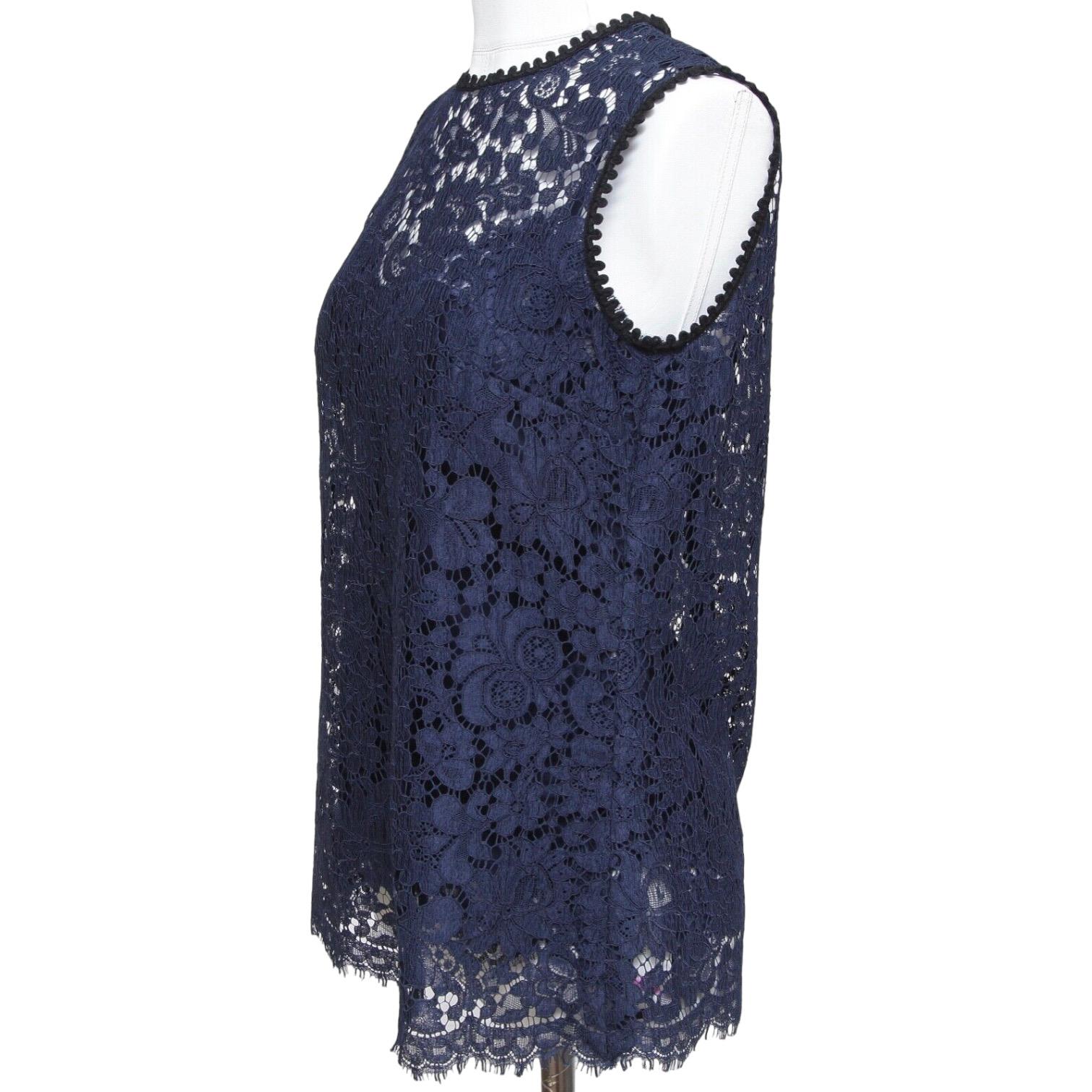 Women's DOLCE & GABBANA Blouse Shirt Top Navy Blue Black Sleeveless Lace Sz 40 Ret $1495 For Sale