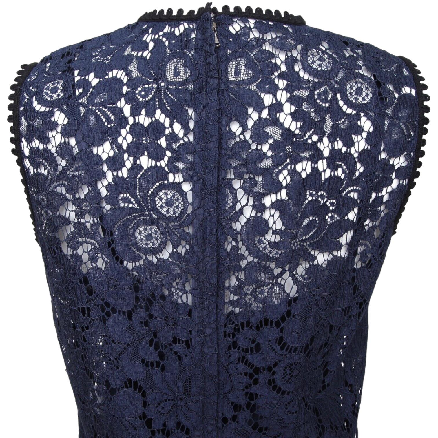 DOLCE & GABBANA Blouse Shirt Top Navy Blue Black Sleeveless Lace Sz 40 Ret $1495 For Sale 1