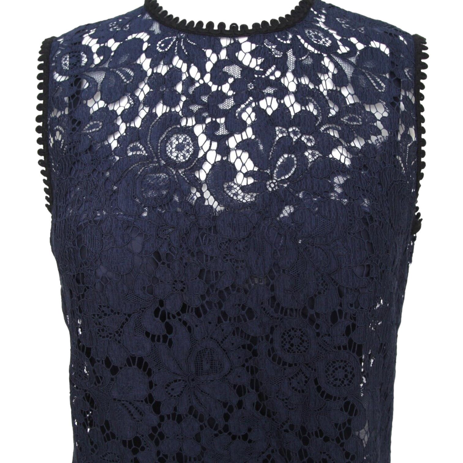 DOLCE & GABBANA Blouse Shirt Top Navy Blue Black Sleeveless Lace Sz 40 Ret $1495 For Sale 3
