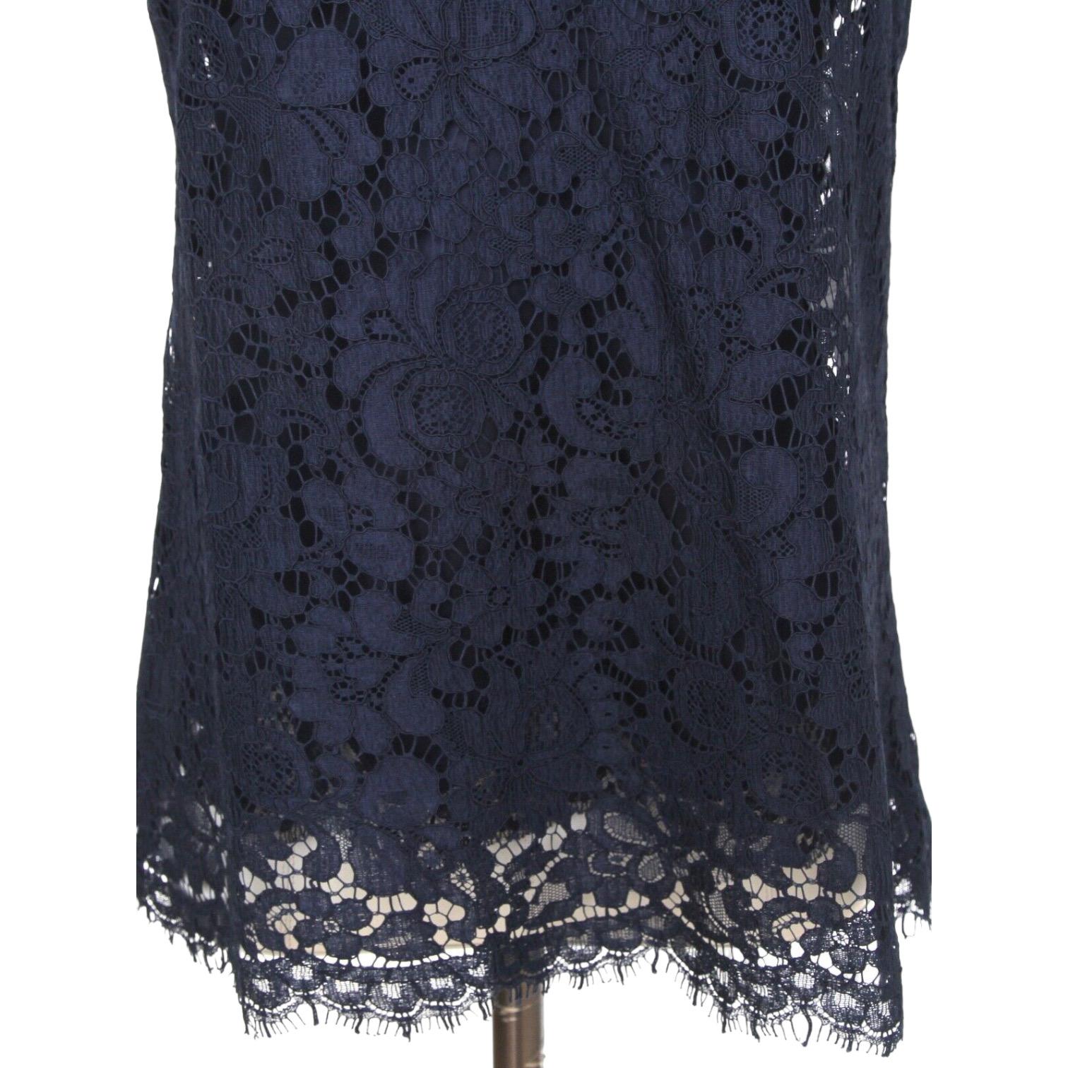 DOLCE & GABBANA Blouse Shirt Top Navy Blue Black Sleeveless Lace Sz 40 Ret $1495 For Sale 4