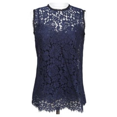 DOLCE & GABBANA Sleeveless Blouse Shirt Top Navy Blue Black Lace Sz 40 Ret $1495