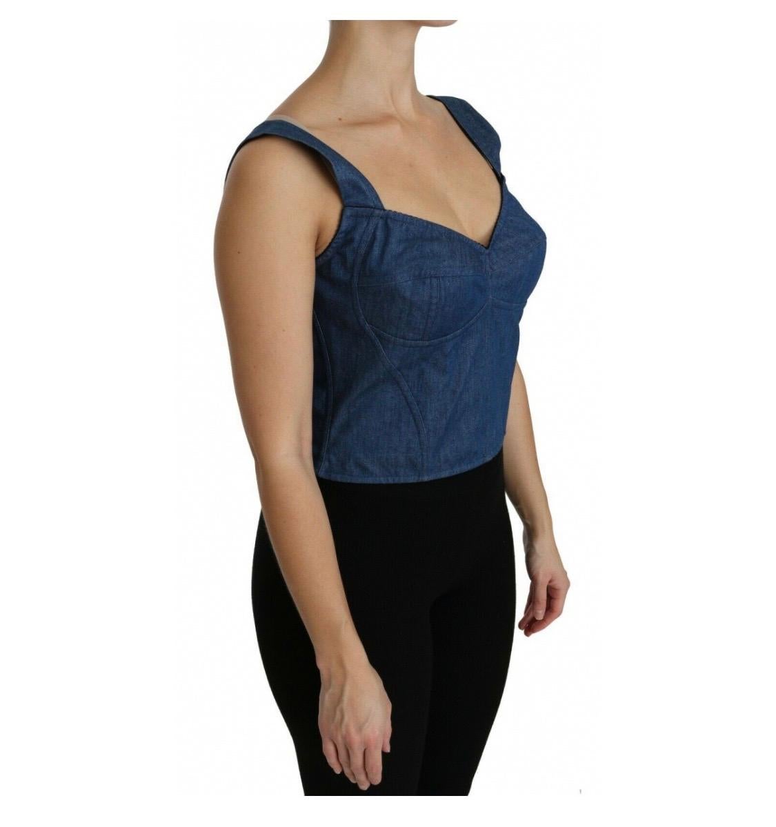 Blue Dolce & Gabbana sleeveless bustier blue cotton women top For Sale