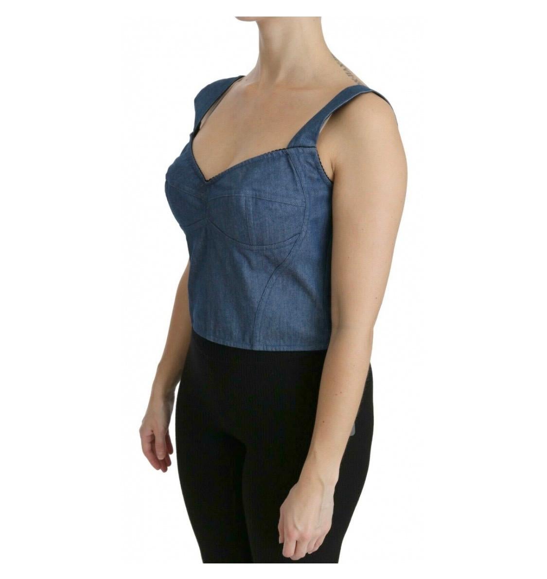 Dolce & Gabbana sleeveless bustier blue cotton women top In New Condition For Sale In WELWYN, GB