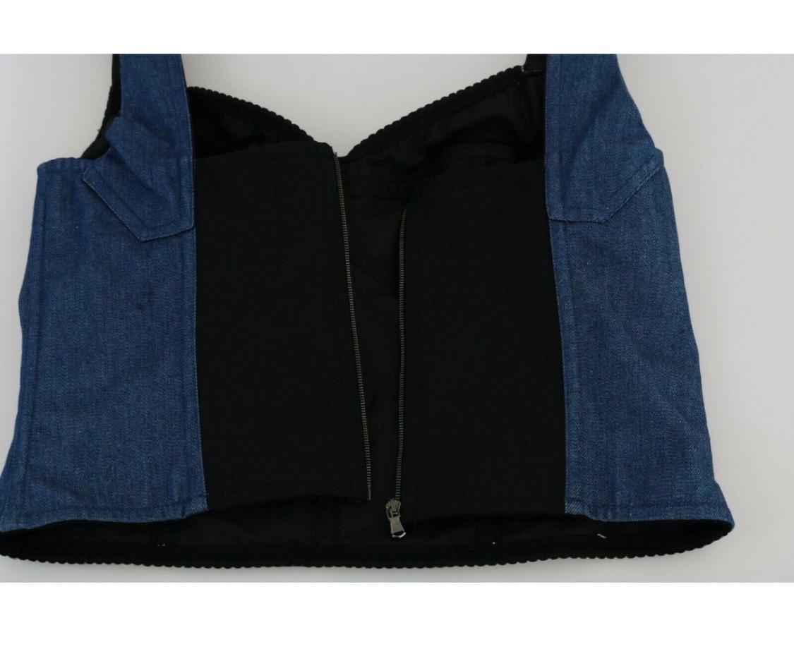 Dolce & Gabbana sleeveless bustier blue cotton women top For Sale 3